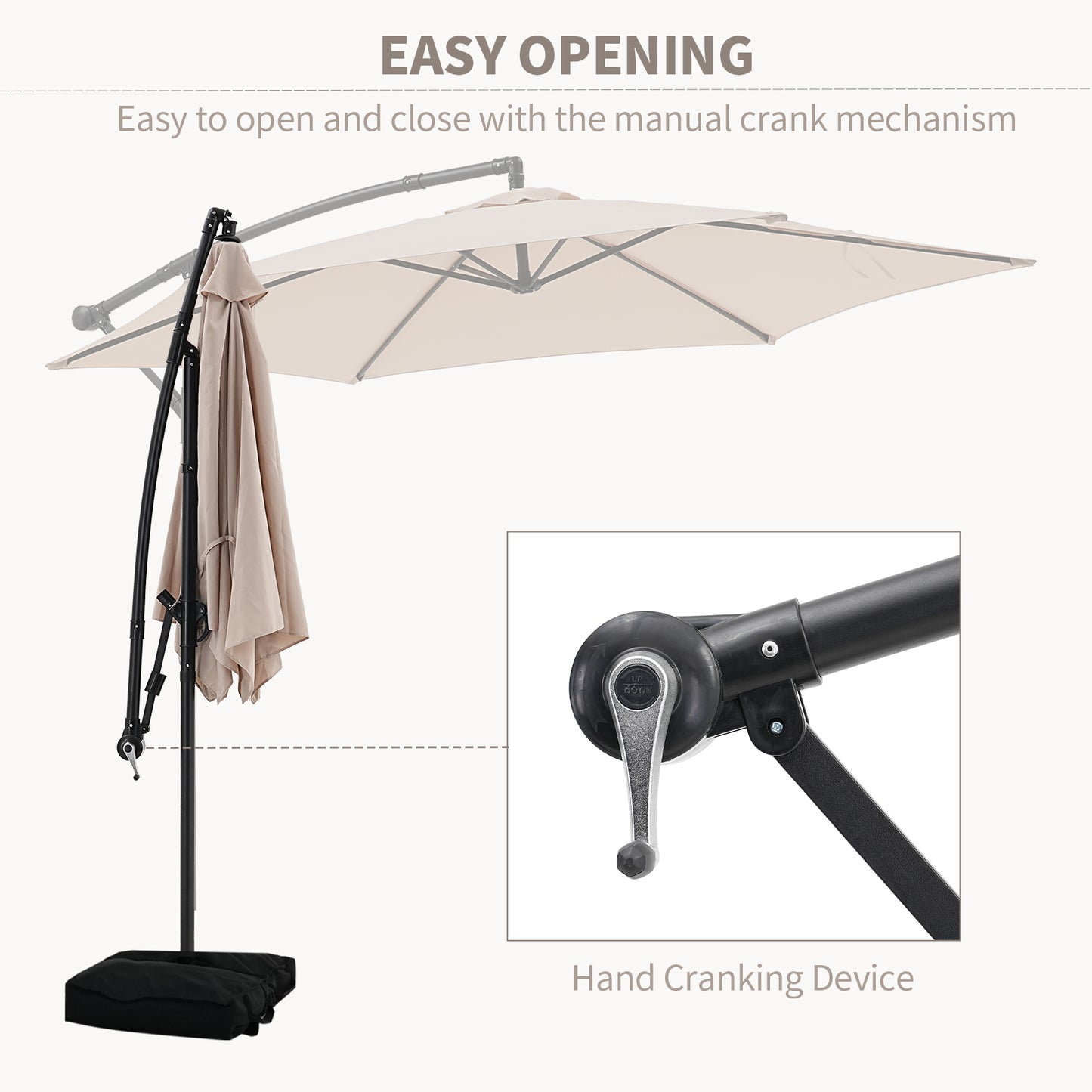 Autlaycil 10 ft Cantilever Offset Outdoor Patio Umbrella with Base Stand Rotate and Tilt, Khaki