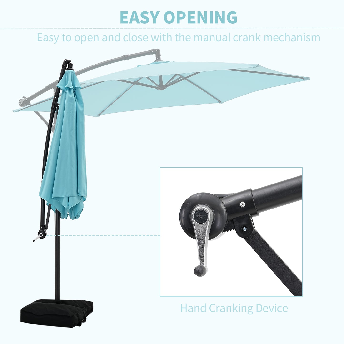 Autlaycil 10 ft Cantilever Offset Outdoor Patio Umbrella with Base Stand Rotate and Tilt, Blue