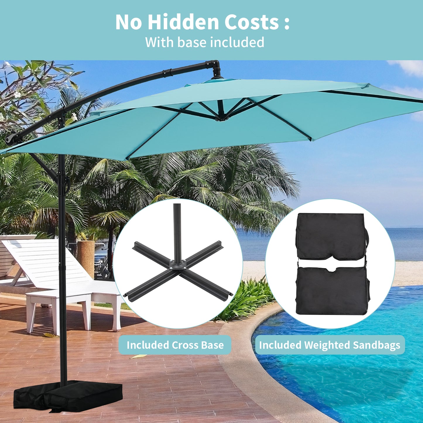 Autlaycil 5 Pcs Patio Outdoor Furniture Sets Contains 2 Wicker Furniture Patio Bistro Chairs, Table, 10 ft Cantilever Umbrella and Cross Base with Sandbag, Blue