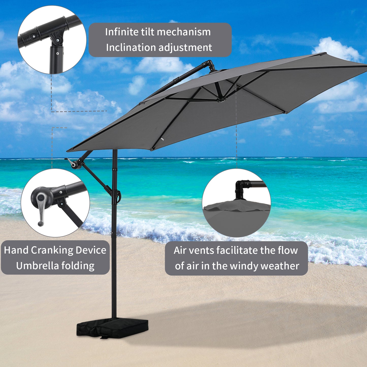 Autlaycil 5 Pcs Patio Outdoor Furniture Sets Contains 2 Wicker Furniture Patio Bistro Chairs, Table, 10 ft Cantilever Umbrella and Cross Base with Sandbag, Grey