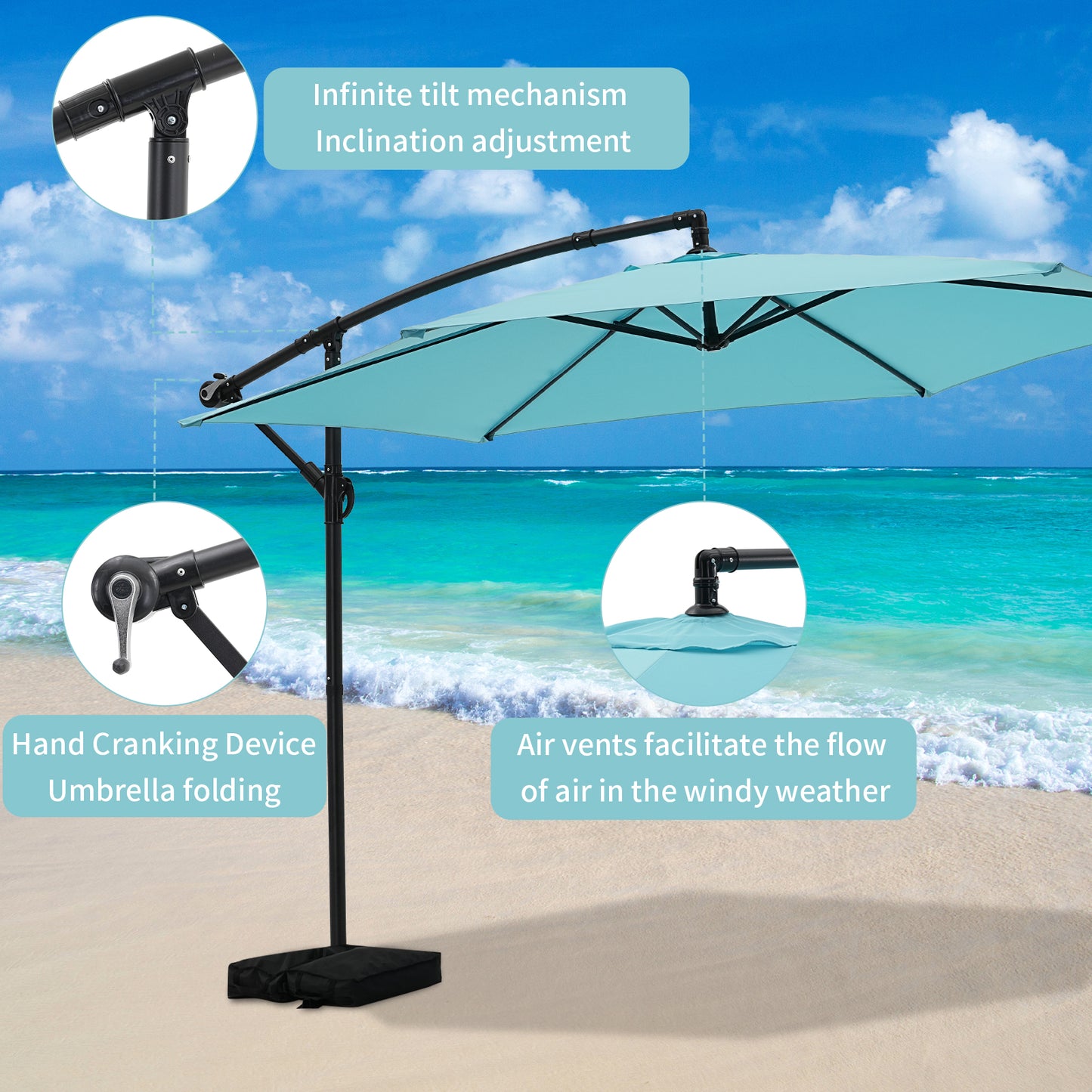 Autlaycil 5 Pcs Patio Outdoor Furniture Sets Contains 2 Wicker Furniture Patio Bistro Chairs, Table, 10 ft Cantilever Umbrella and Cross Base with Sandbag, Blue