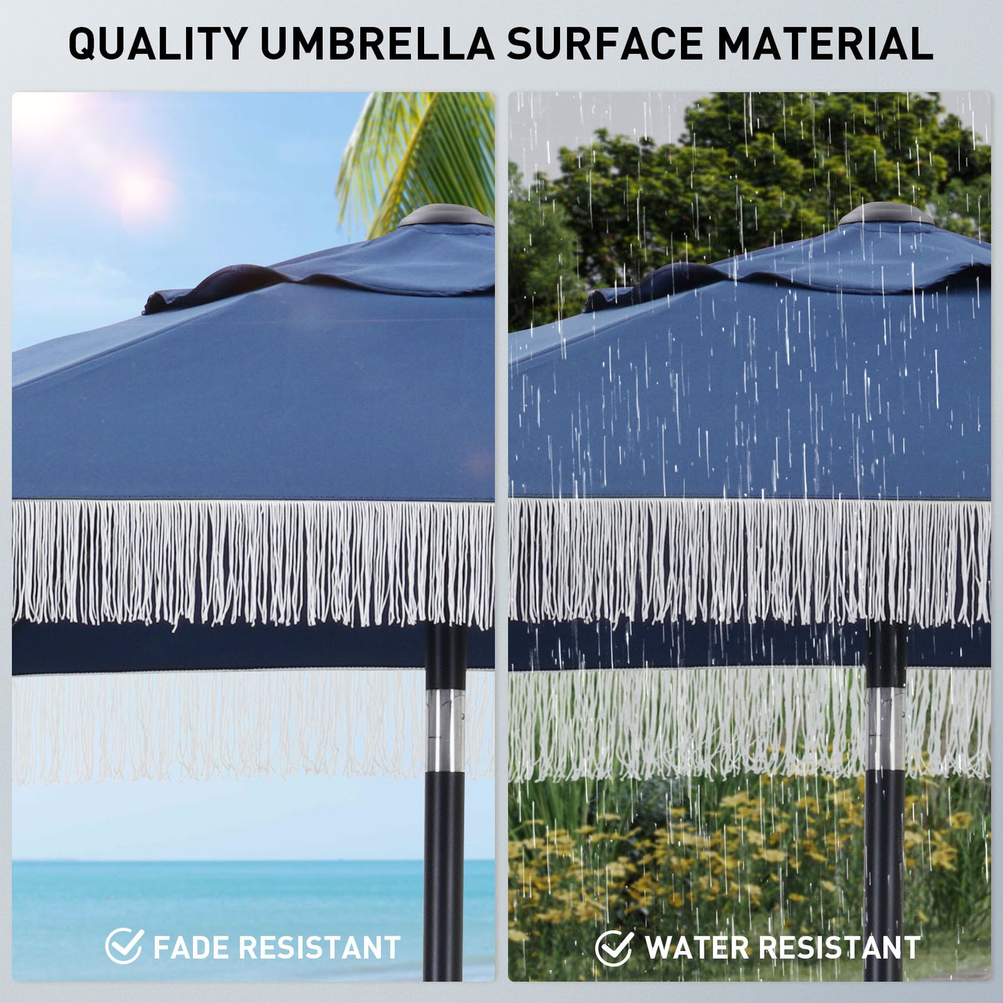 Autlaycil 7.5 ft Fringe Patio Umbrella and Umbrella Base for Beach, Pool, Adjustable Outdoor Market Umbrellas (Navy BLue)