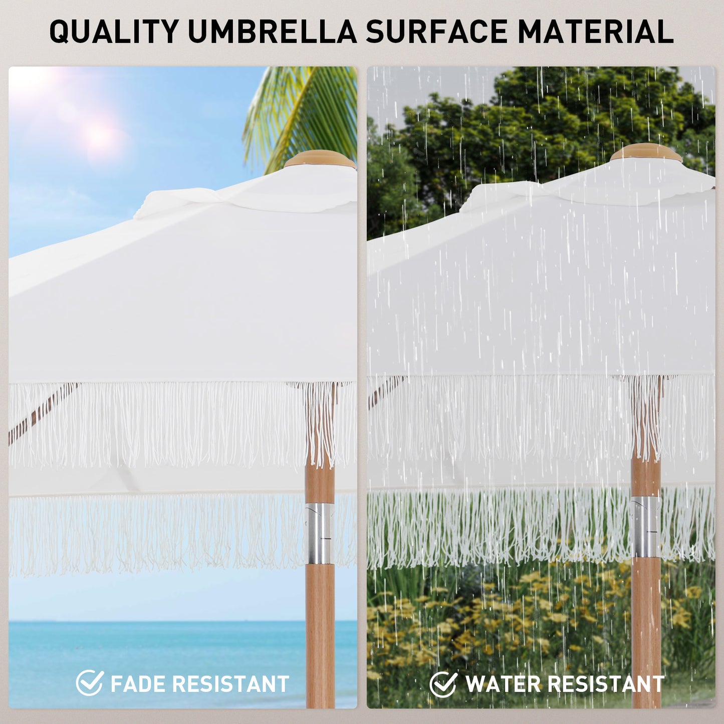 Autlaycil 7.5 ft Fringe Patio Umbrella and Umbrella Base for Beach, Pool, Adjustable Outdoor Market Umbrellas (White)
