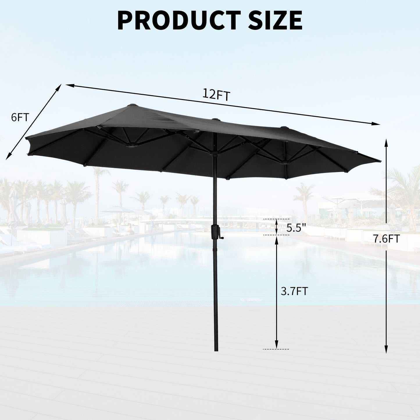 Autlaycil 13ft Patio Umbrella with Crank System and Sturdy Ribs, Sun Protection for Garden, Deck, Poolside, Outdoor - Black