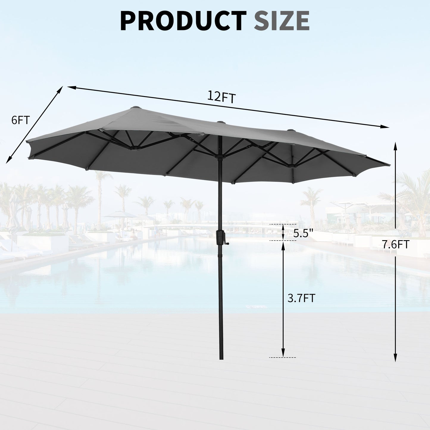 Autlaycil 13ft Patio Umbrella with Crank System and Sturdy Ribs, Sun Protection for Garden, Deck, Poolside, Outdoor - Gray