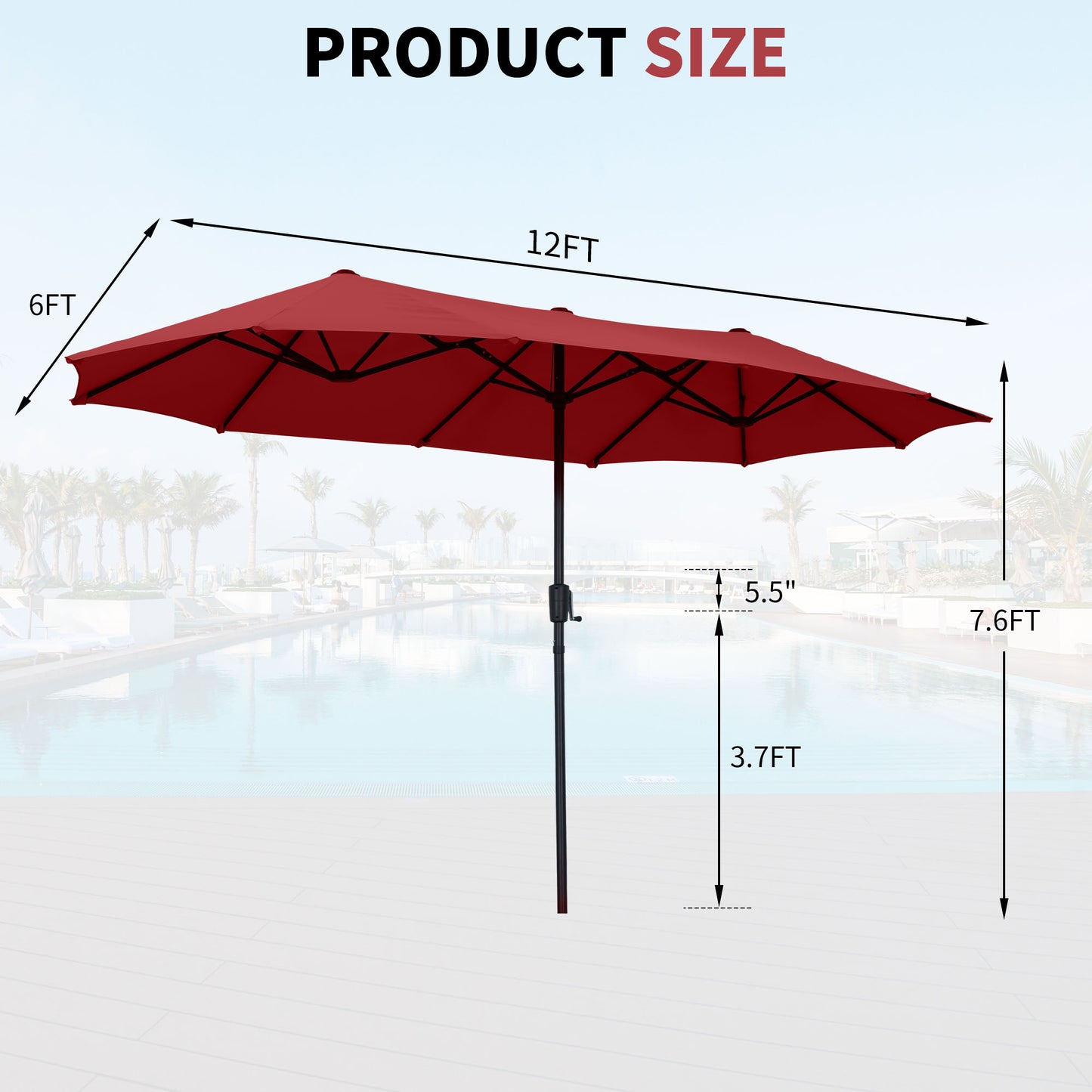 Autlaycil 13ft Patio Umbrella with Crank System and Sturdy Ribs, Sun Protection for Garden, Deck, Poolside, Outdoor - Red