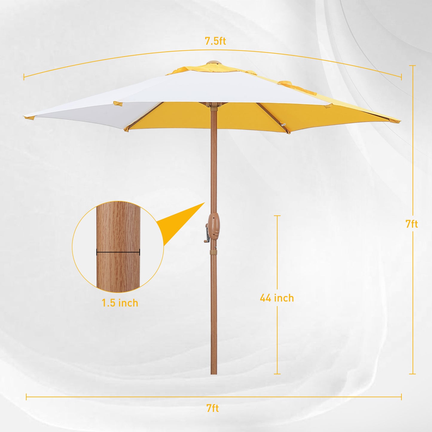 Autlaycil 7.5ft Patio Umbrella, Sun Shelter UV Protection Sunshade for Market, Beach, Patio, Pool, Garden Backyard (Yellow and White)