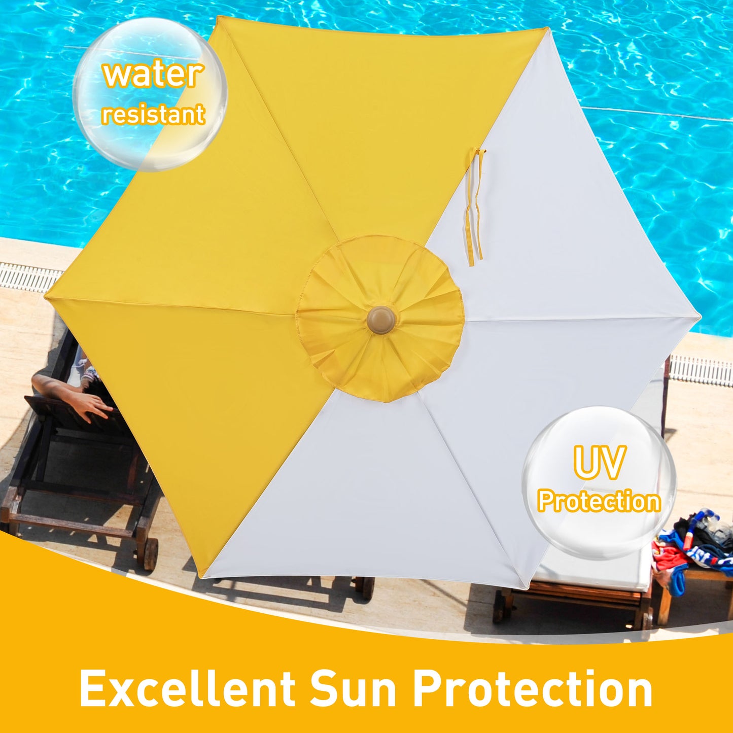 Autlaycil 7.5ft Patio Umbrella, Sun Shelter UV Protection Sunshade for Market, Beach, Patio, Pool, Garden Backyard (Yellow and White)