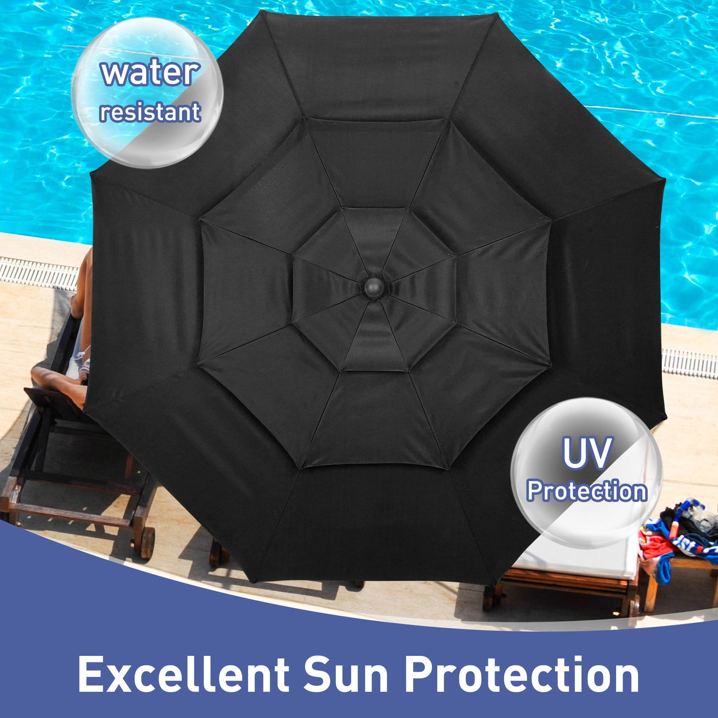 Autlaycil 10 ft Patio Umbrella 3 Tiers Adjustable Outdoor Market Umbrella with Crank for Beach Pool (Black)