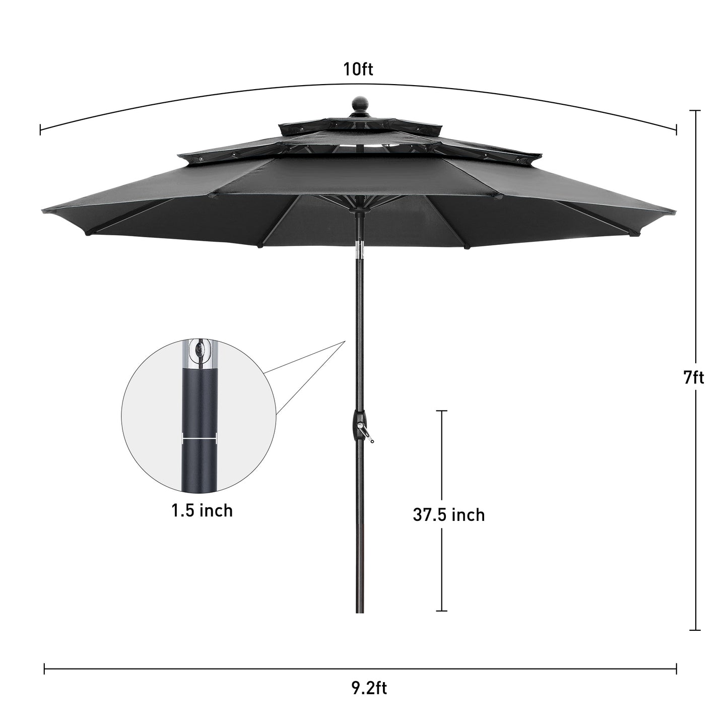 Autlaycil 10 ft Patio Umbrella 3 Tiers Adjustable Outdoor Market Umbrella with Crank for Beach Pool (Black)