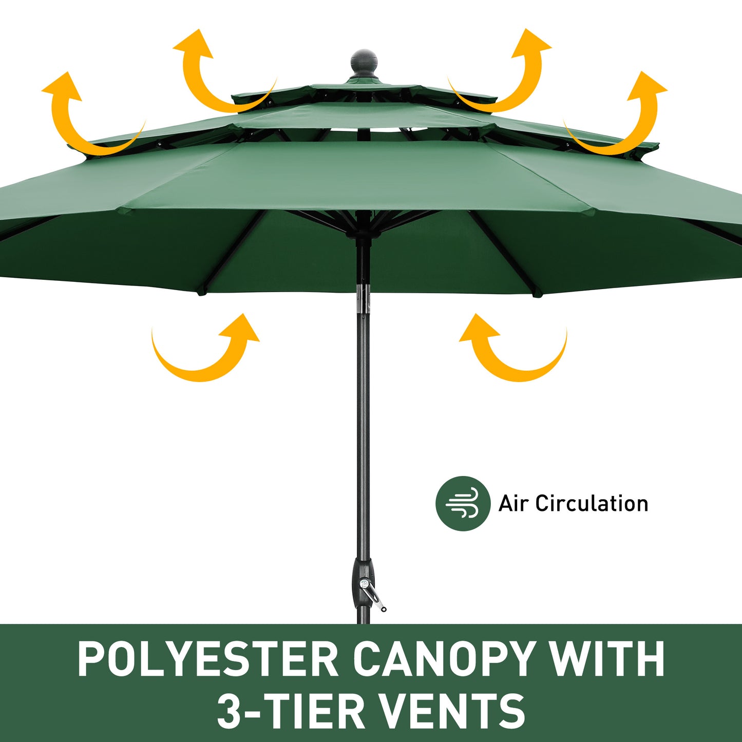 Autlaycil 10' Patio Umbrella and Base 3 Tiers with Tilt and Crank for Outdoor, Pool, Beach, Garden, Green
