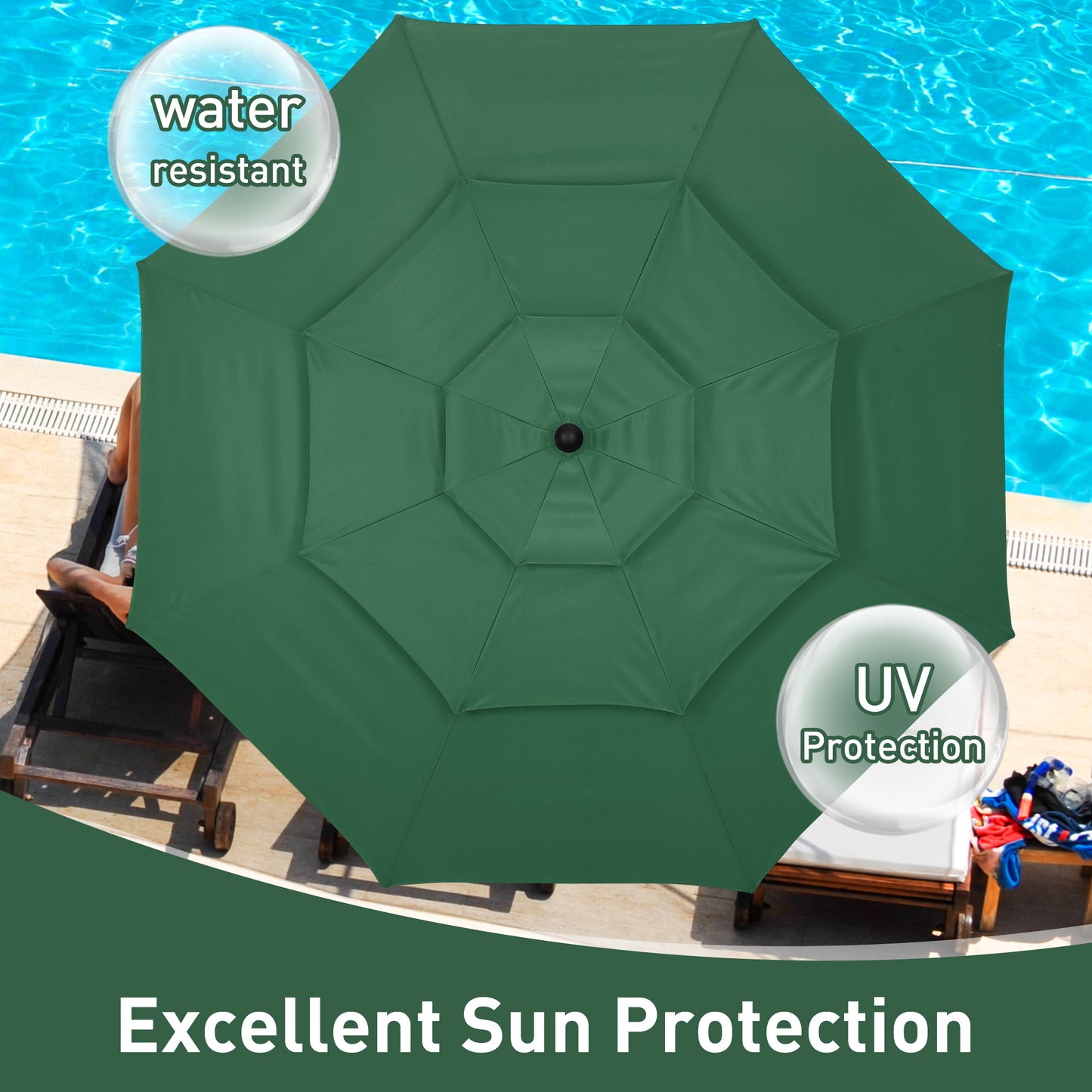 Autlaycil 10 ft Patio Umbrella 3 Tiers Adjustable Outdoor Market Umbrella with Crank for Beach Pool (Green)