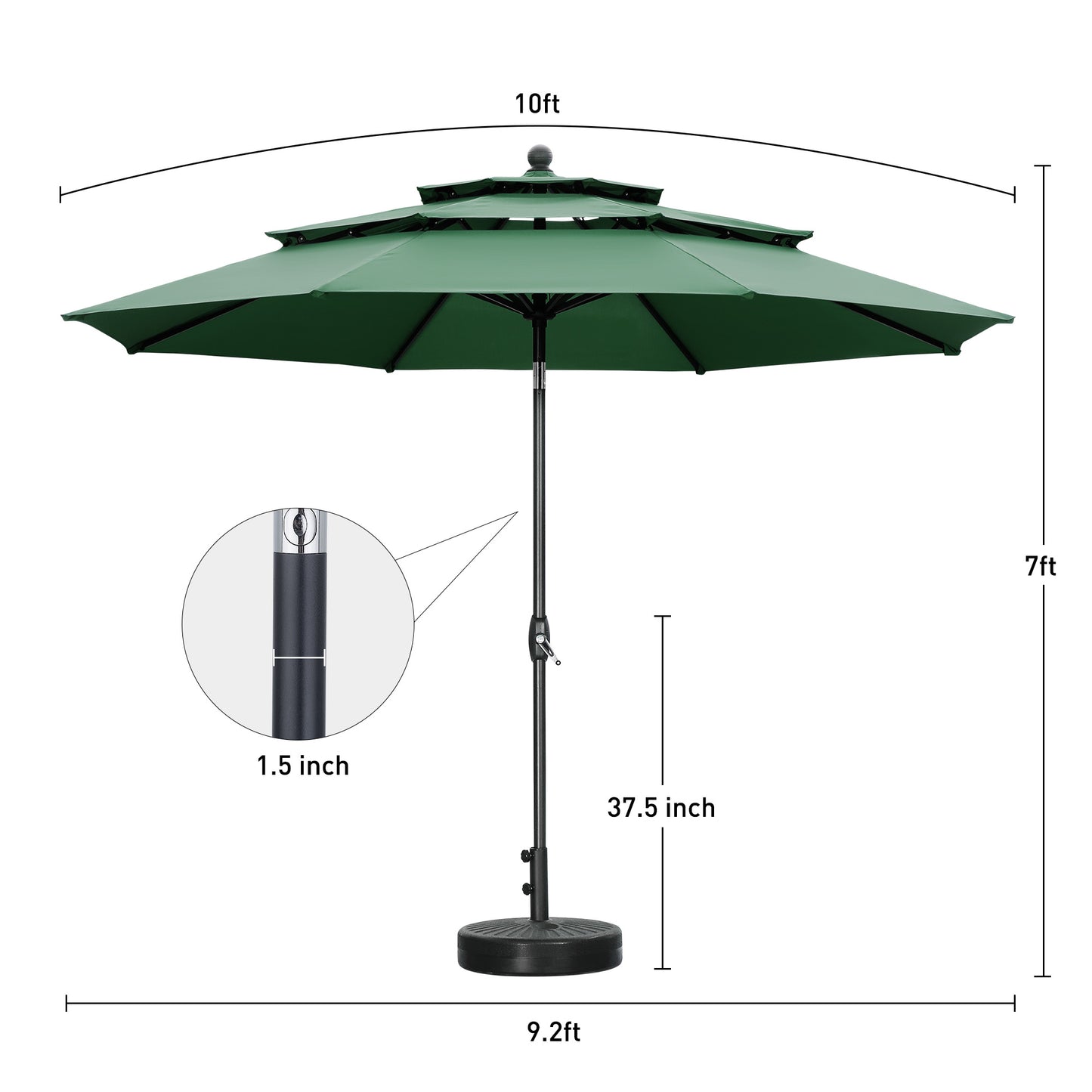 Autlaycil 10' Patio Umbrella and Base 3 Tiers with Tilt and Crank for Outdoor, Pool, Beach, Garden, Green