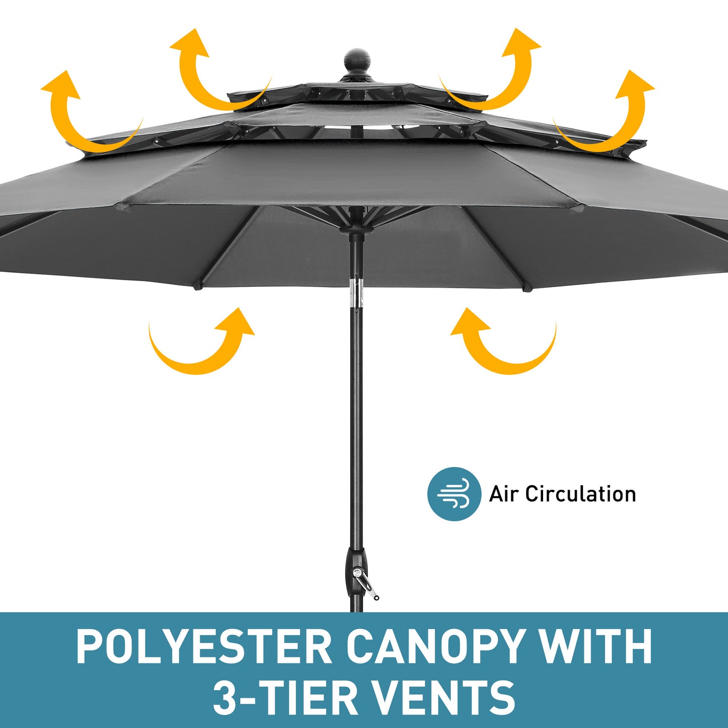 Autlaycil 10' Patio Umbrella and Base 3 Tiers with Tilt and Crank for Outdoor, Pool, Beach, Garden, Grey