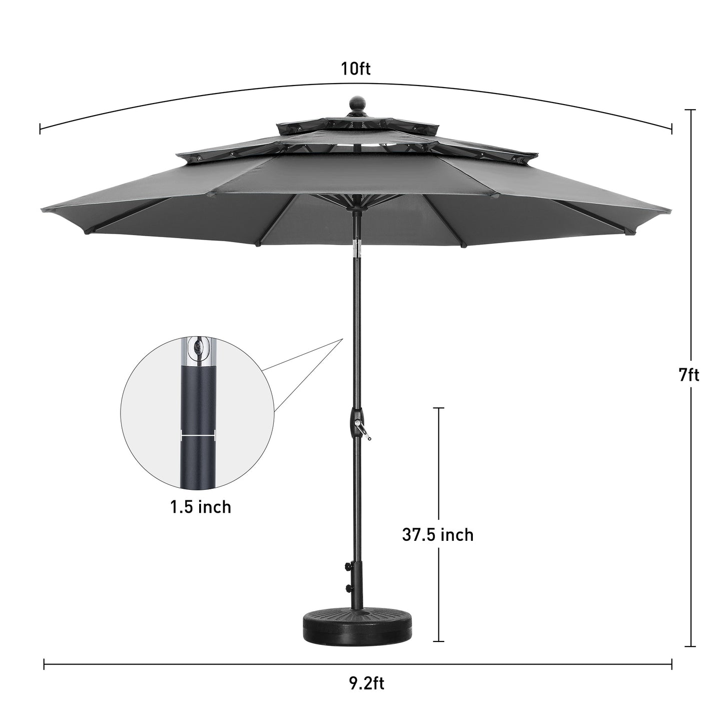Autlaycil 10' Patio Umbrella and Base 3 Tiers with Tilt and Crank for Outdoor, Pool, Beach, Garden, Grey