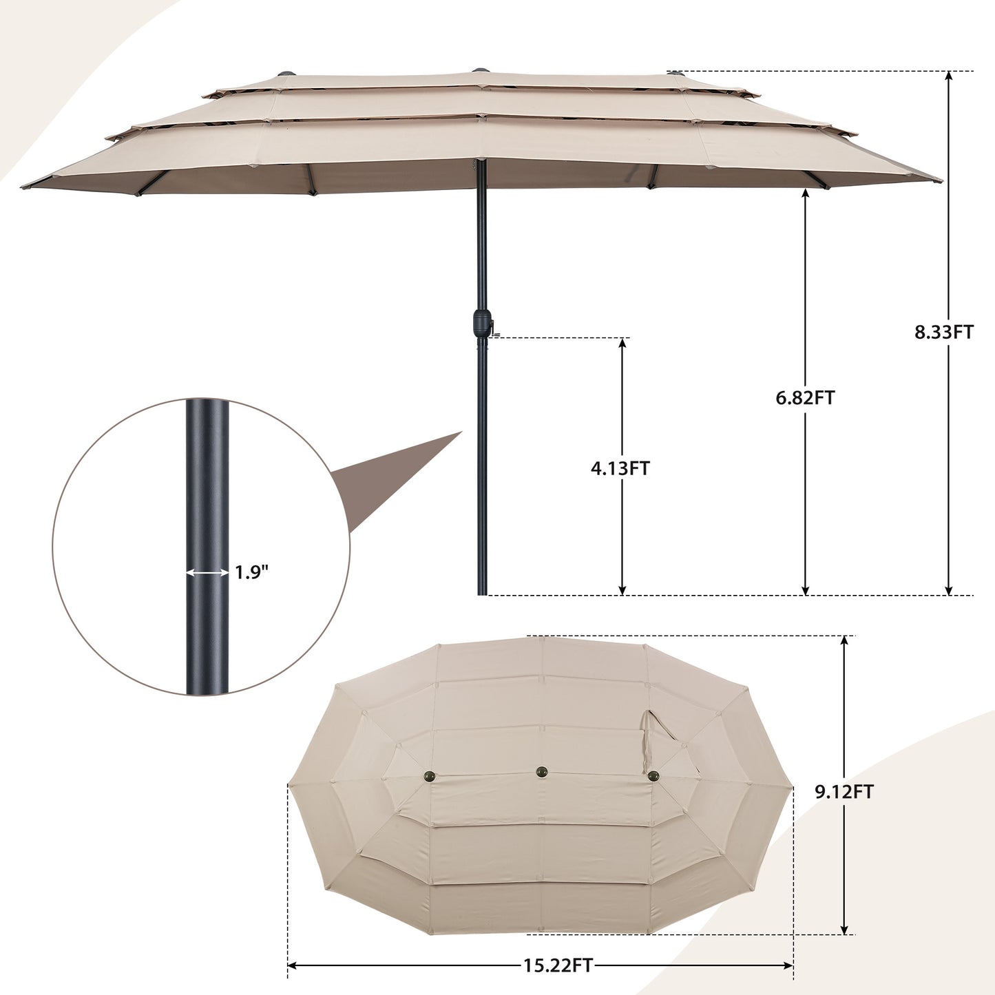 Autlaycil 15ft Patio Umbrella with 3-Tiers Umbrella Top, Airflow Smooth and Stable, Lock Bolt and Crank,Beige
