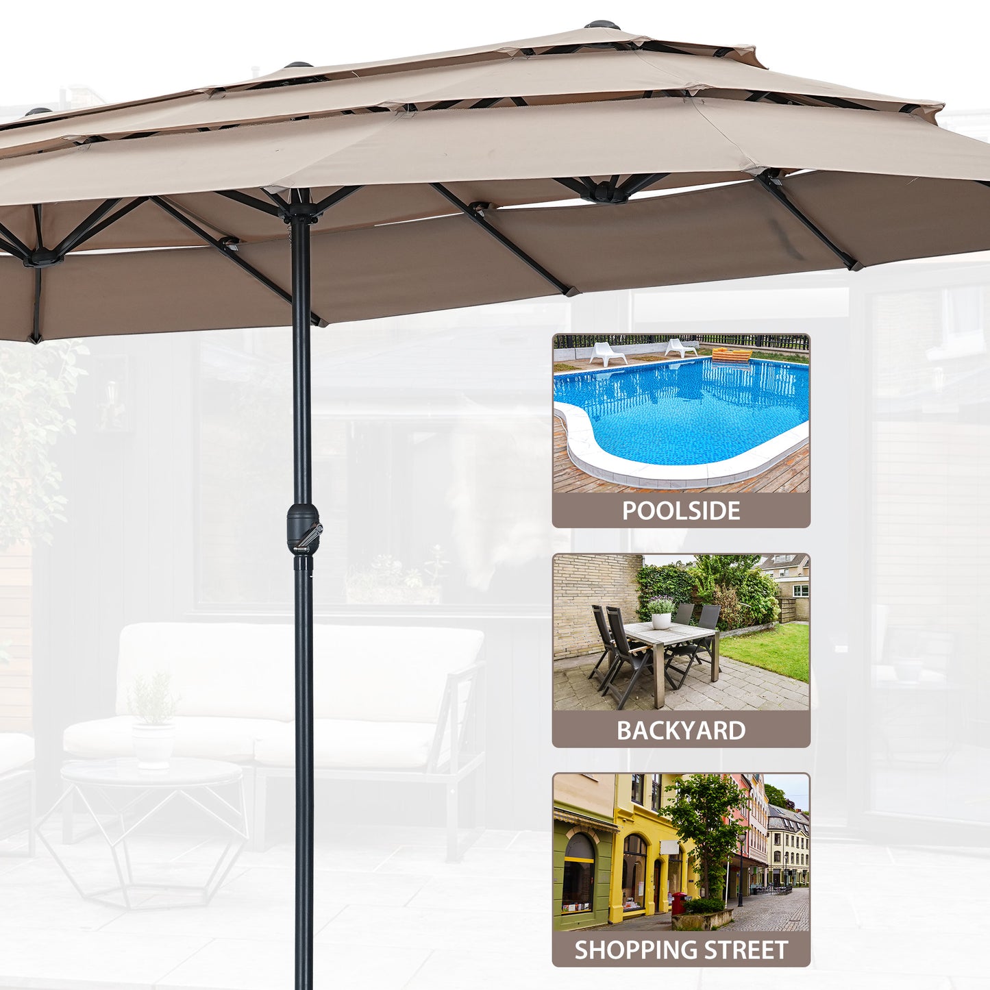 Autlaycil 15ft Patio Umbrella with 3-Tiers Umbrella Top, Airflow Smooth and Stable, Lock Bolt and Crank,Beige