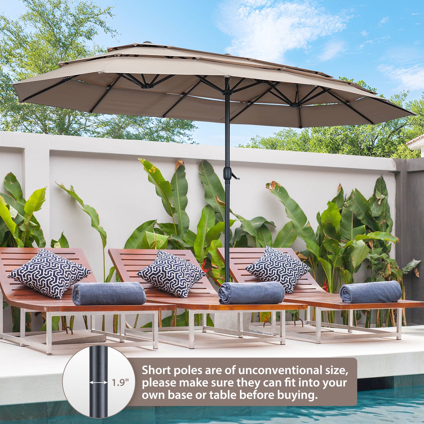 Autlaycil 15ft Patio Umbrella with 3-Tiers Umbrella Top, Airflow Smooth and Stable, Lock Bolt and Crank,Beige