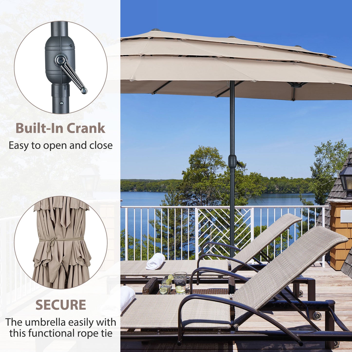 Autlaycil 15ft Patio Umbrella with 3-Tiers Umbrella Top, Airflow Smooth and Stable, Lock Bolt and Crank,Beige