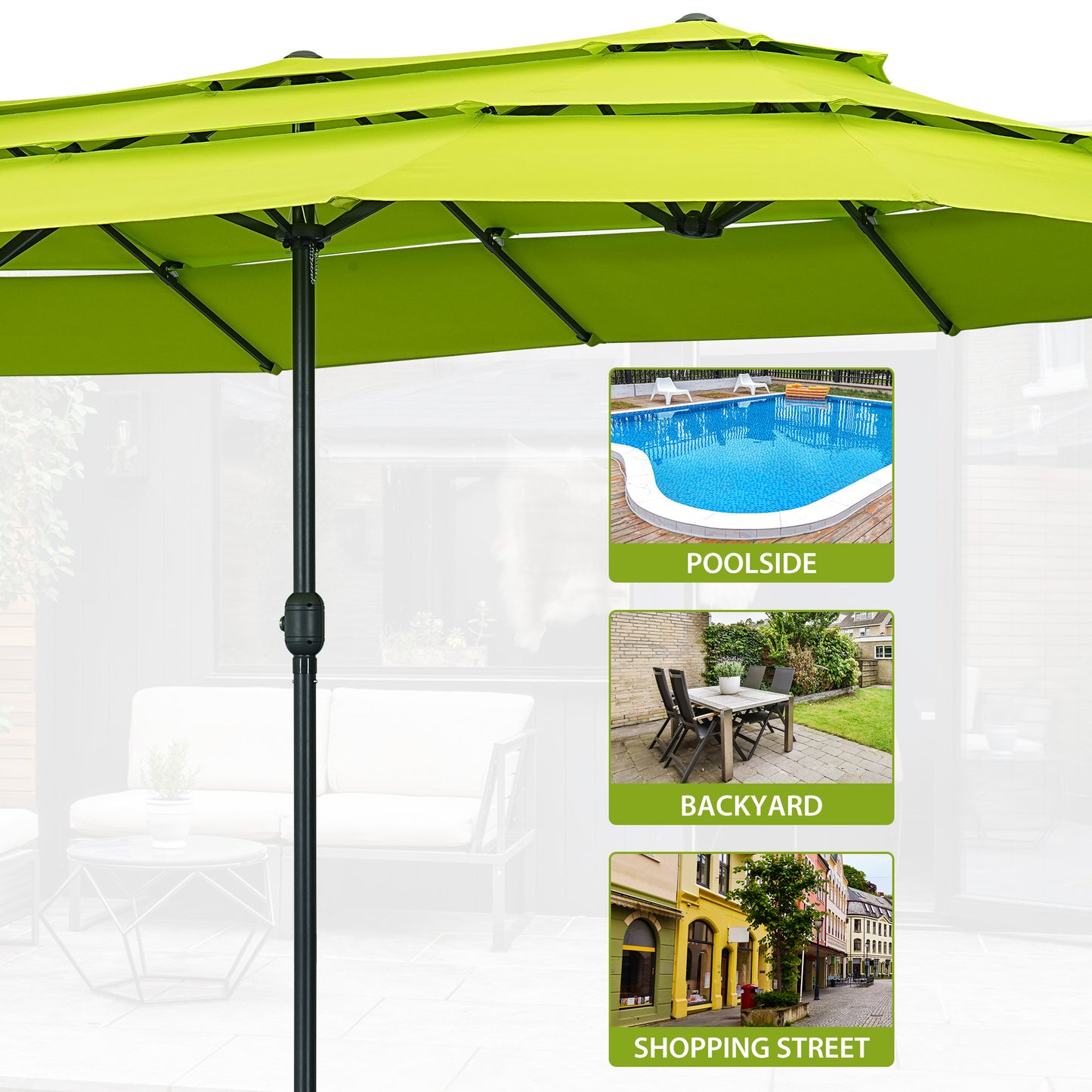Autlaycil 15ft Patio Umbrella with 3-Tiers Umbrella Top, Airflow Smooth and Stable, Lock Bolt and Crank,Grass Green