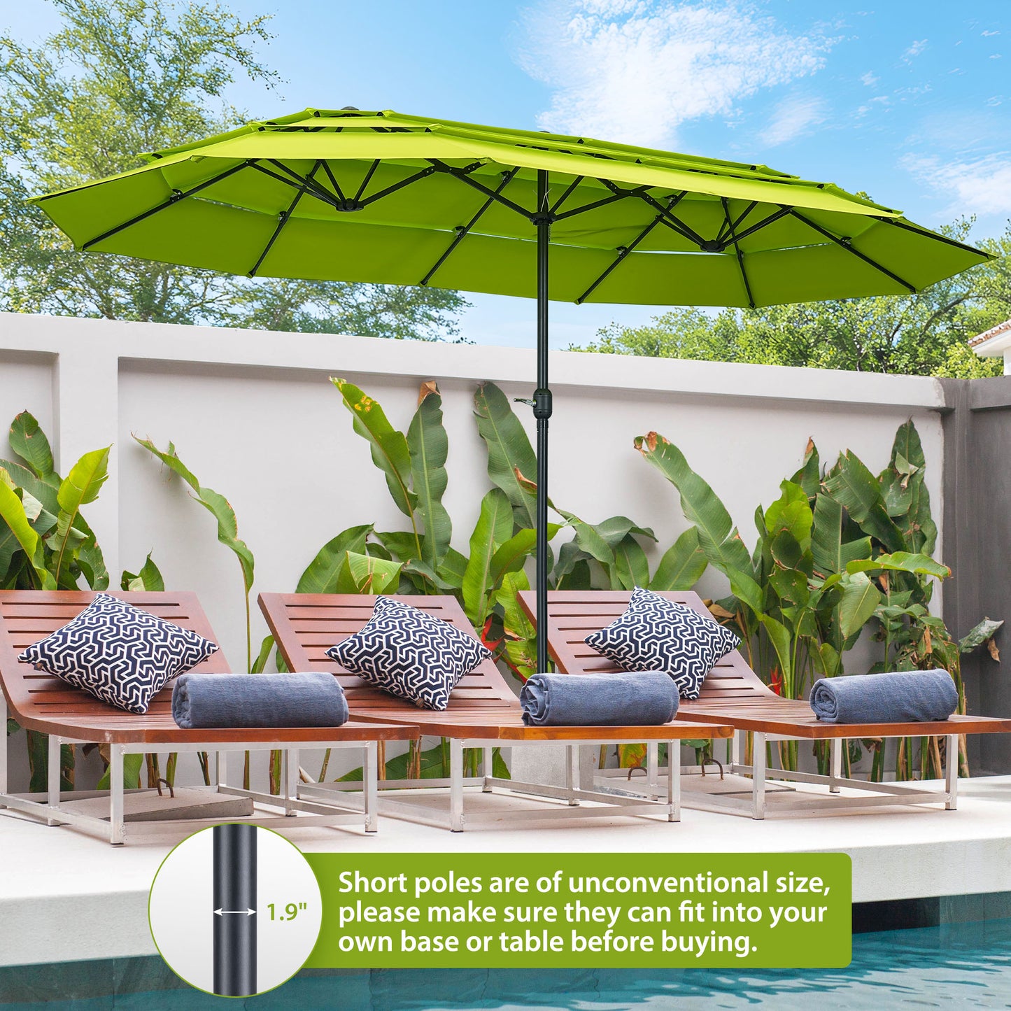 Autlaycil 15ft Patio Umbrella with 3-Tiers Umbrella Top, Airflow Smooth and Stable, Lock Bolt and Crank,Grass Green