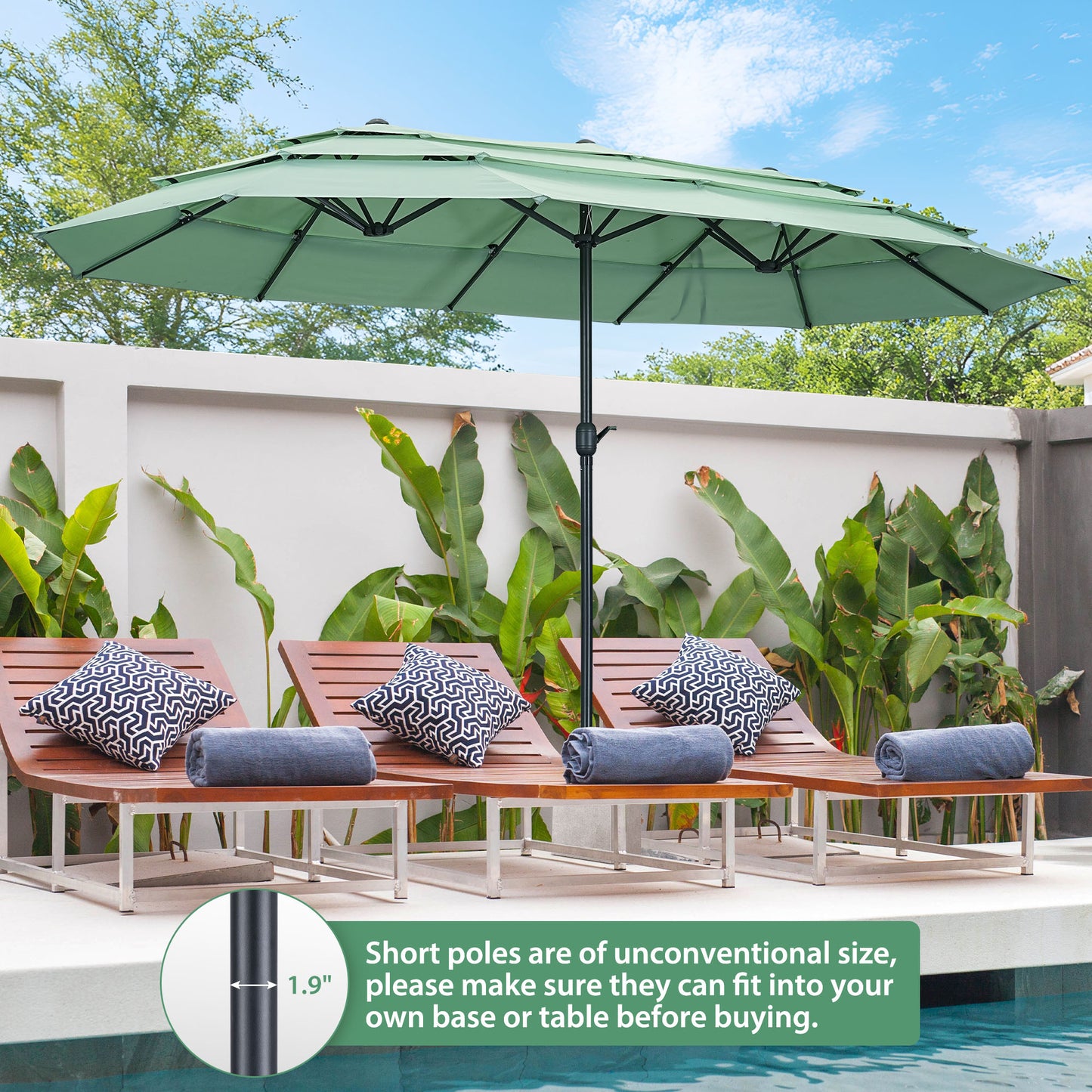 Autlaycil 15ft Patio Umbrella with 3-Tiers Umbrella Top, Airflow Smooth and Stable, Lock Bolt and Crank,Mint Green