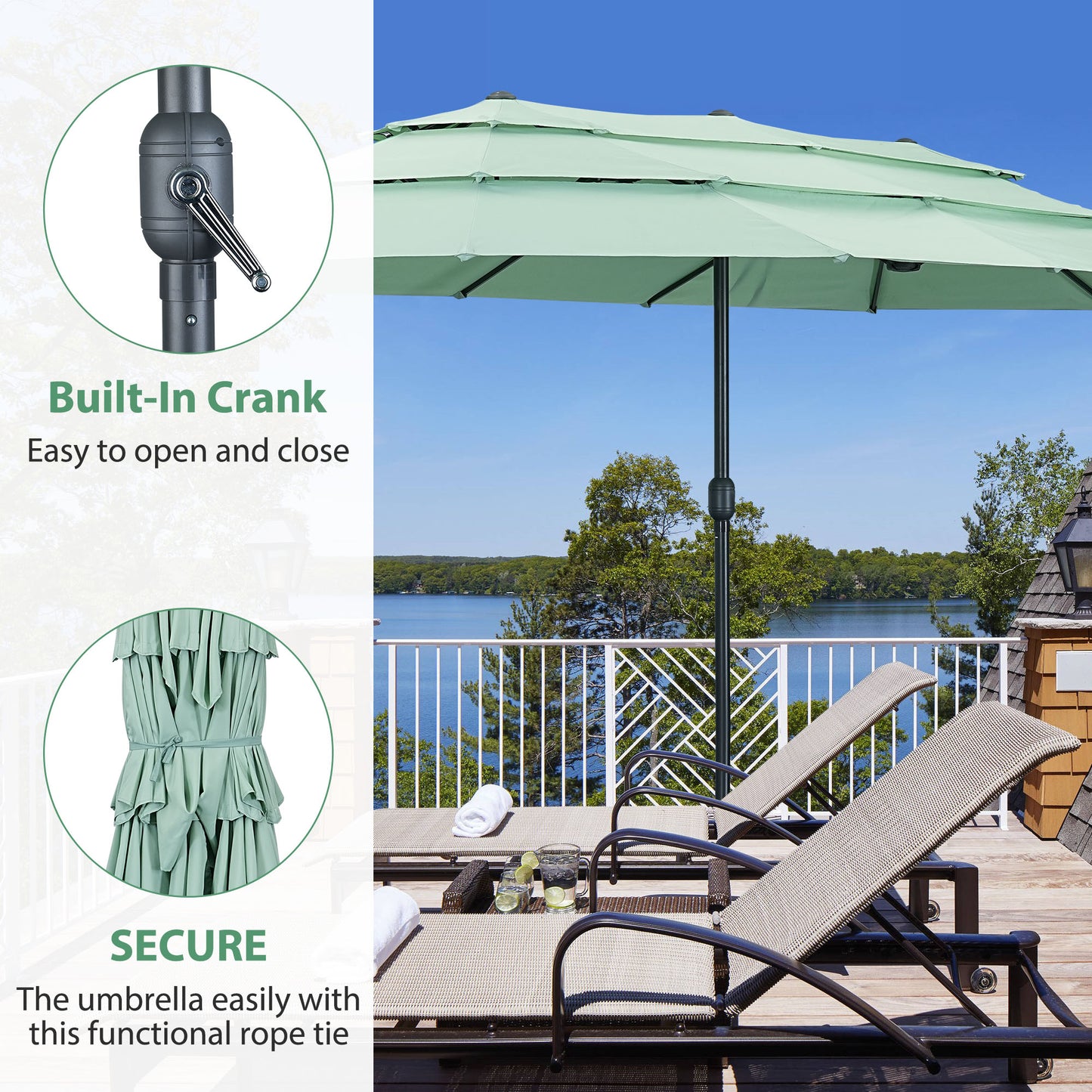 Autlaycil 15ft Patio Umbrella with 3-Tiers Umbrella Top, Airflow Smooth and Stable, Lock Bolt and Crank,Mint Green