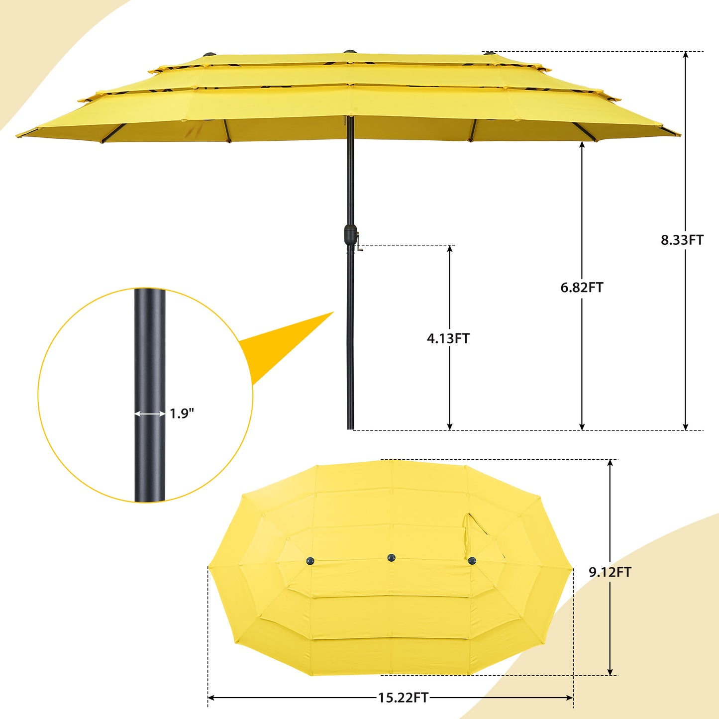 Autlaycil 15ft Patio Umbrella with 3-Tiers Umbrella Top, Airflow Smooth and Stable, Lock Bolt and Crank,Lemon Yellow