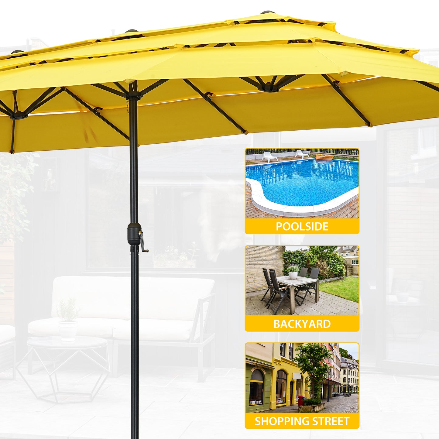 Autlaycil 15ft Patio Umbrella with 3-Tiers Umbrella Top, Airflow Smooth and Stable, Lock Bolt and Crank,Lemon Yellow