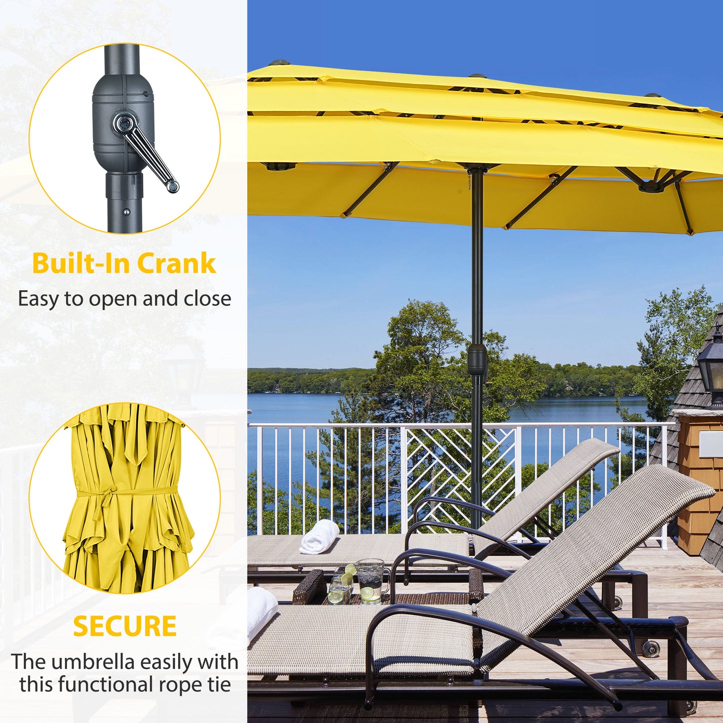 Autlaycil 15ft Patio Umbrella with 3-Tiers Umbrella Top, Airflow Smooth and Stable, Lock Bolt and Crank,Lemon Yellow