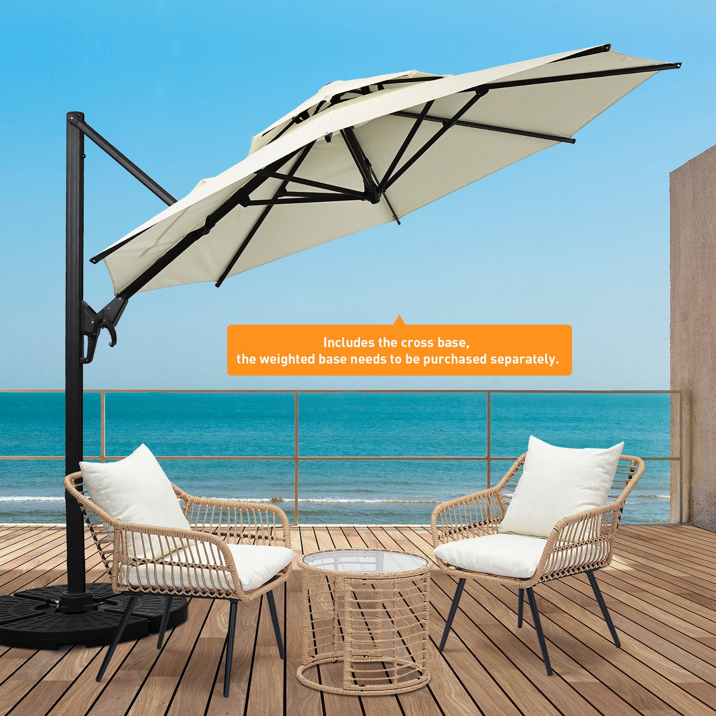 Autlaycil 5 Pcs Patio Outdoor Furniture Sets Contains 2 Wicker Furniture Patio Bistro Chairs, Table, 10 ft Patio Cantilever Umbrella and Cross Base, Beige