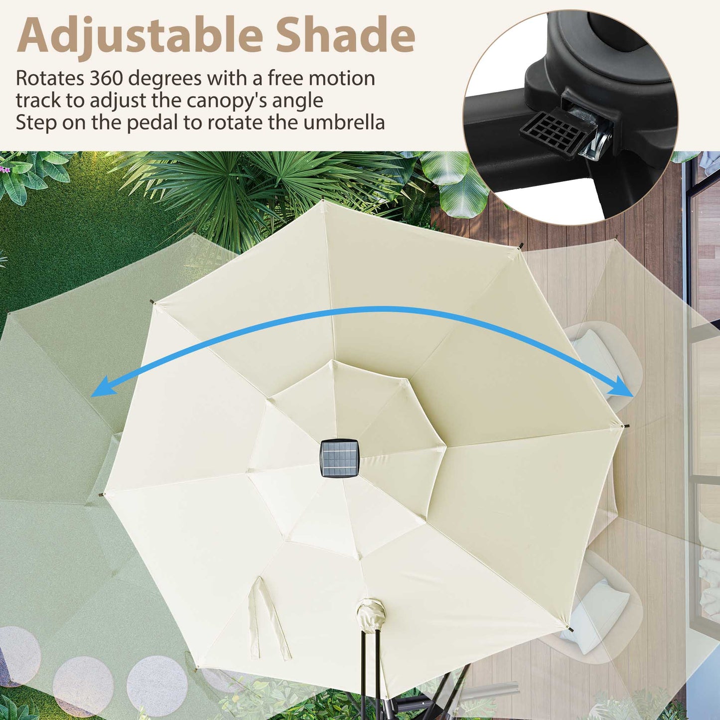 Autlaycil 10' Patio Umbrella with Solar Lights, Aluminum Offset Cantilever Umbrella with 360-degree Rotation for Garden Deck Pool Patio, Beige