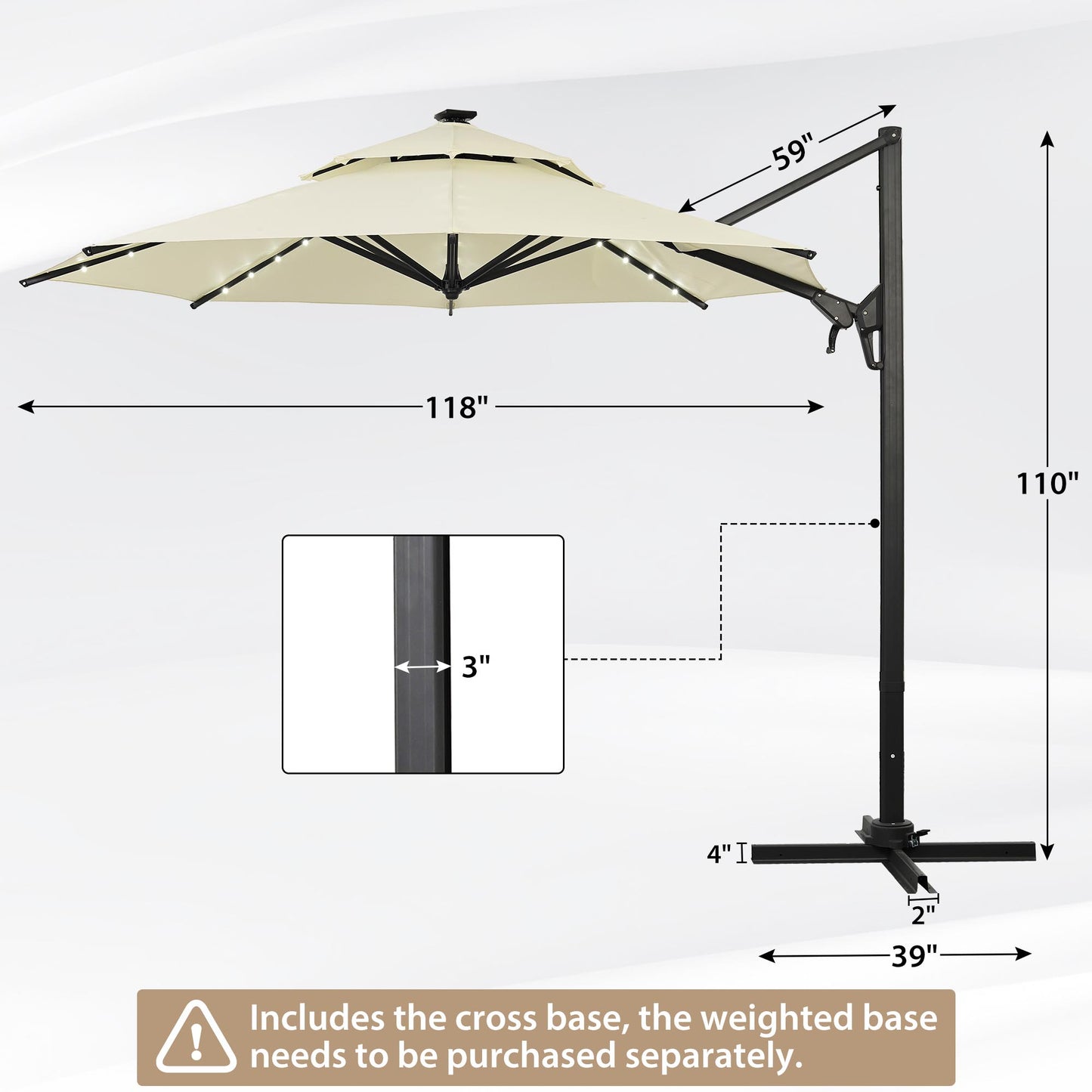 Autlaycil 10' Patio Umbrella with Solar Lights, Aluminum Offset Cantilever Umbrella with 360-degree Rotation for Garden Deck Pool Patio, Beige