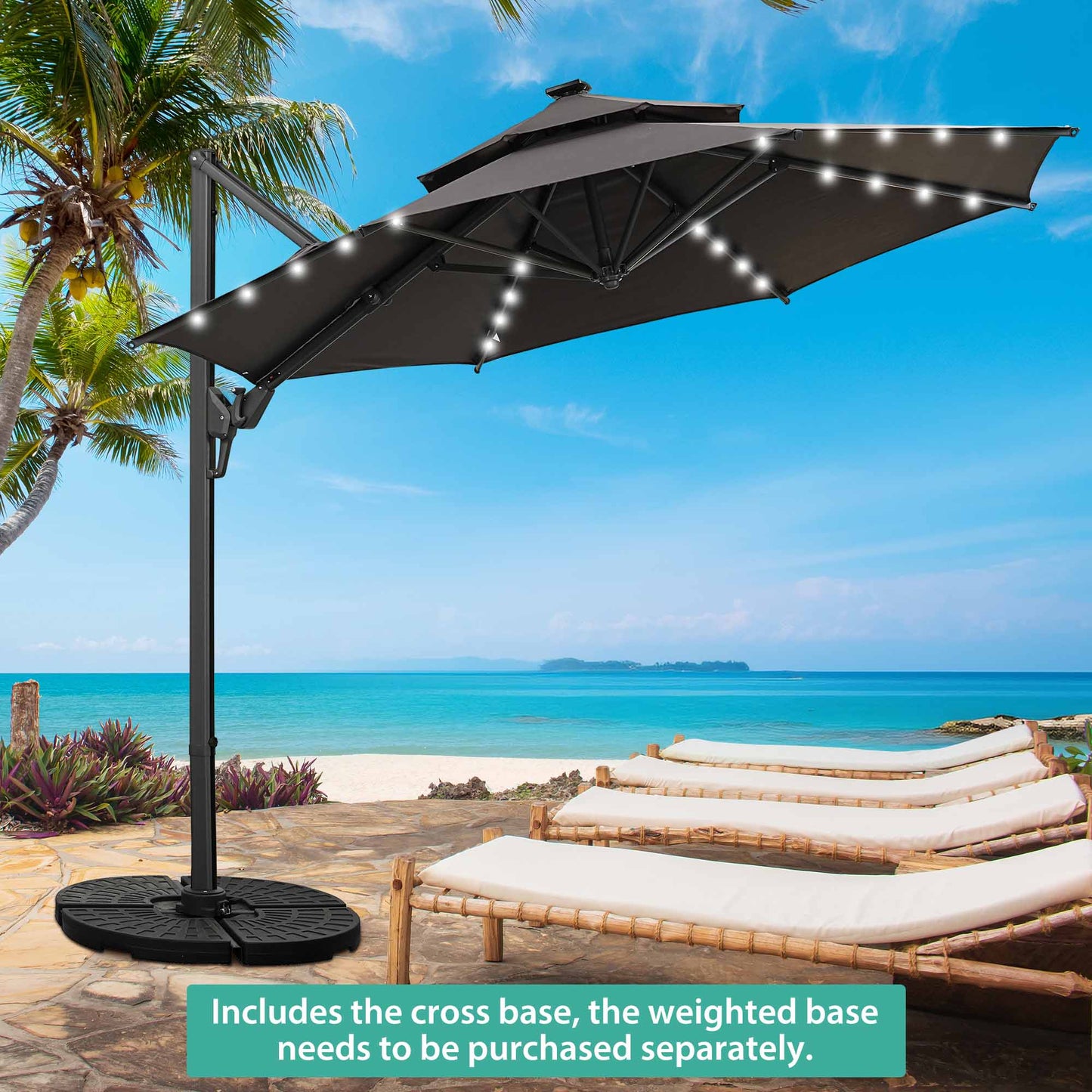Autlaycil 10' Patio Umbrella with Solar Lights, Aluminum Offset Cantilever Umbrella with 360-degree Rotation for Garden Deck Pool Patio, Grey