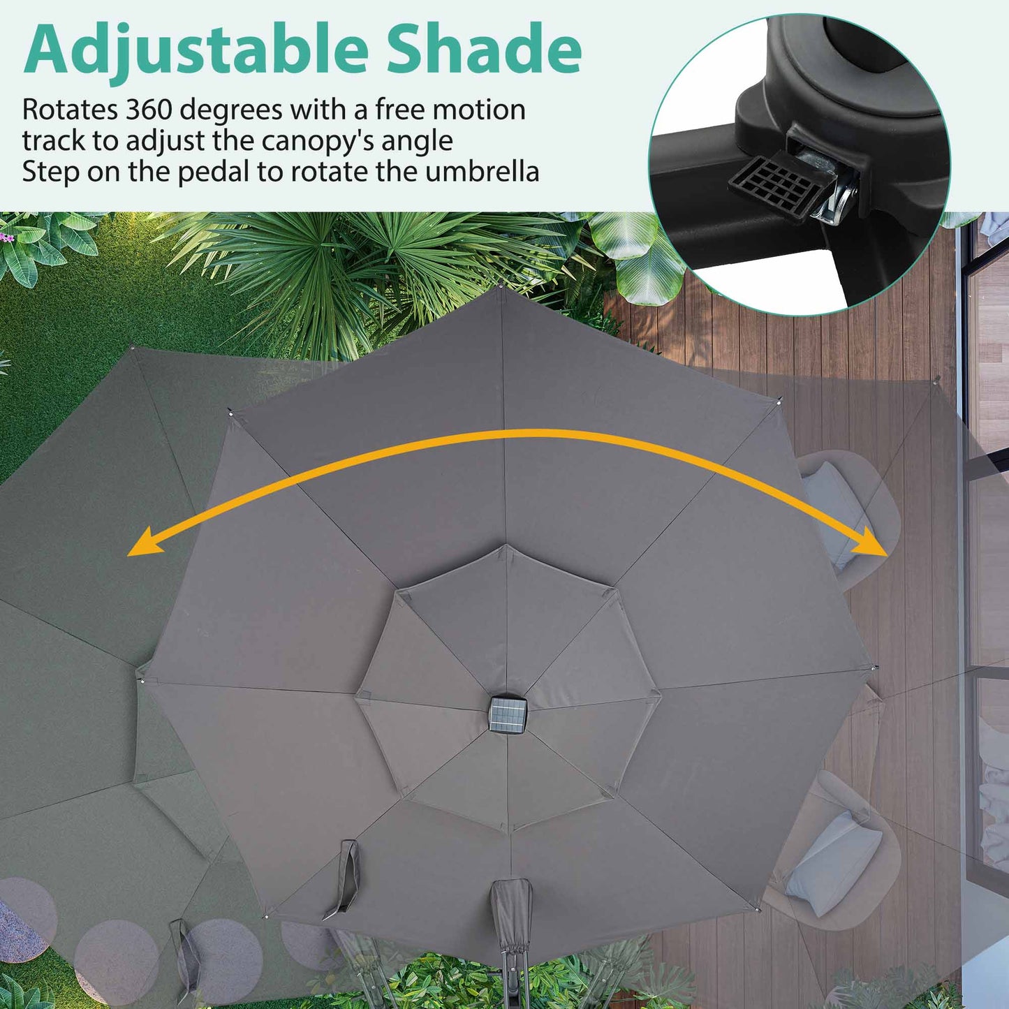 Autlaycil 10' Patio Umbrella with Solar Lights, Aluminum Offset Cantilever Umbrella with 360-degree Rotation for Garden Deck Pool Patio, Grey