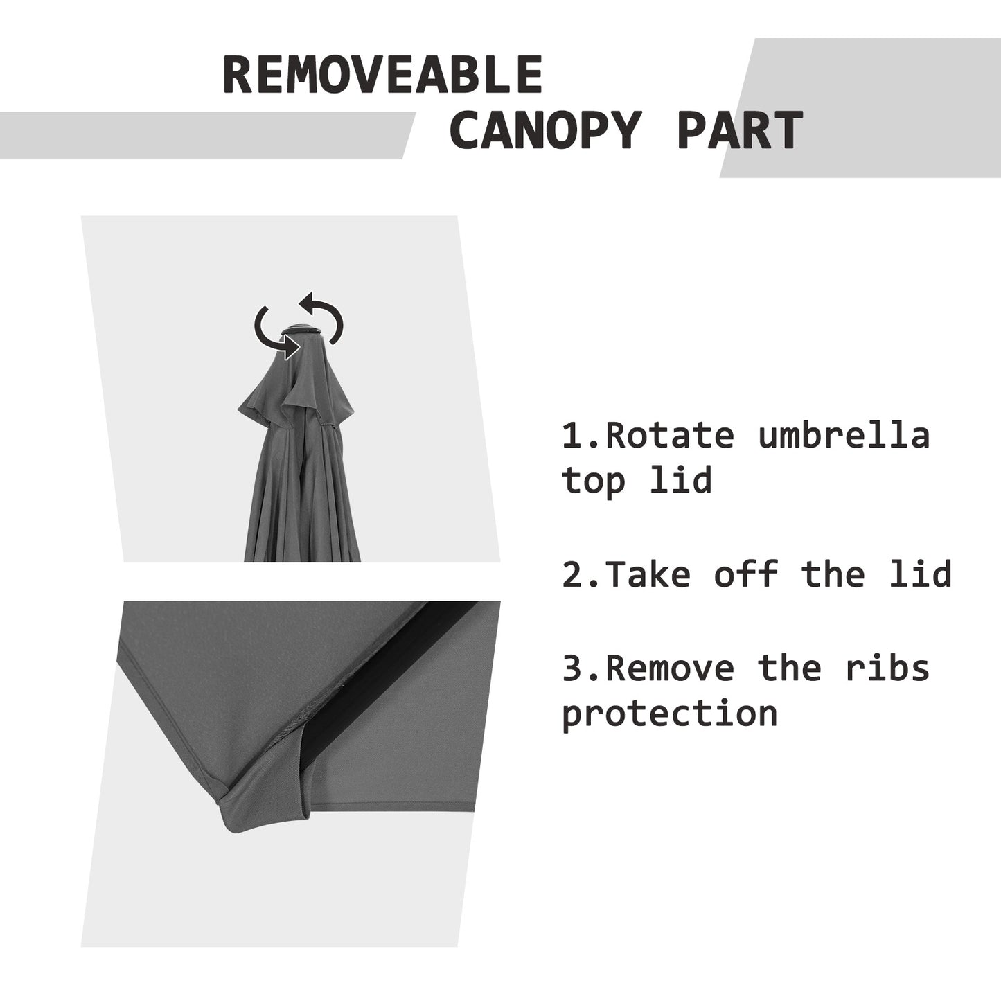 Autlaycil 7.5ft Gray Outdoor Patio Umbrella with Tilt, Crank and Sturdy Ribs for Lawn, Garden, Backyard and Pool