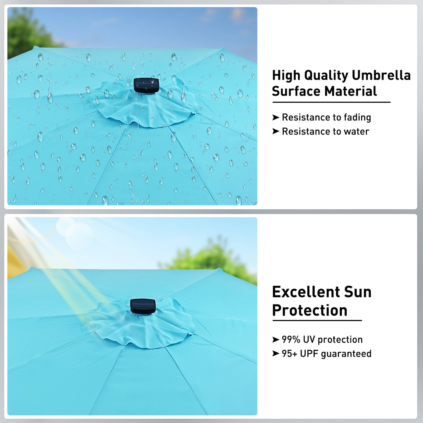 Autlaycil 10 ft Patio Umbrella with 8 LED Strip Lights, Contain Umbrella Base, Button to Tilt, Crank to Adjust Switch (Blue)