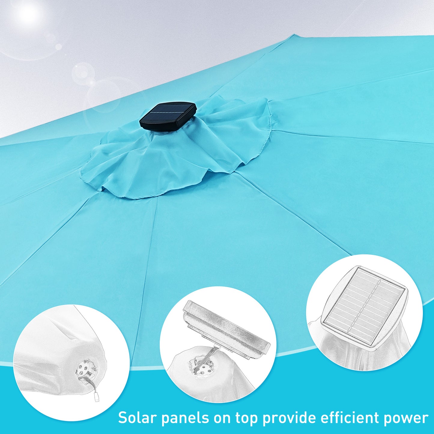 Autlaycil 10 ft Patio Umbrella with 8 LED Strip Lights, Contain Umbrella Base, Button to Tilt, Crank to Adjust Switch (Blue)