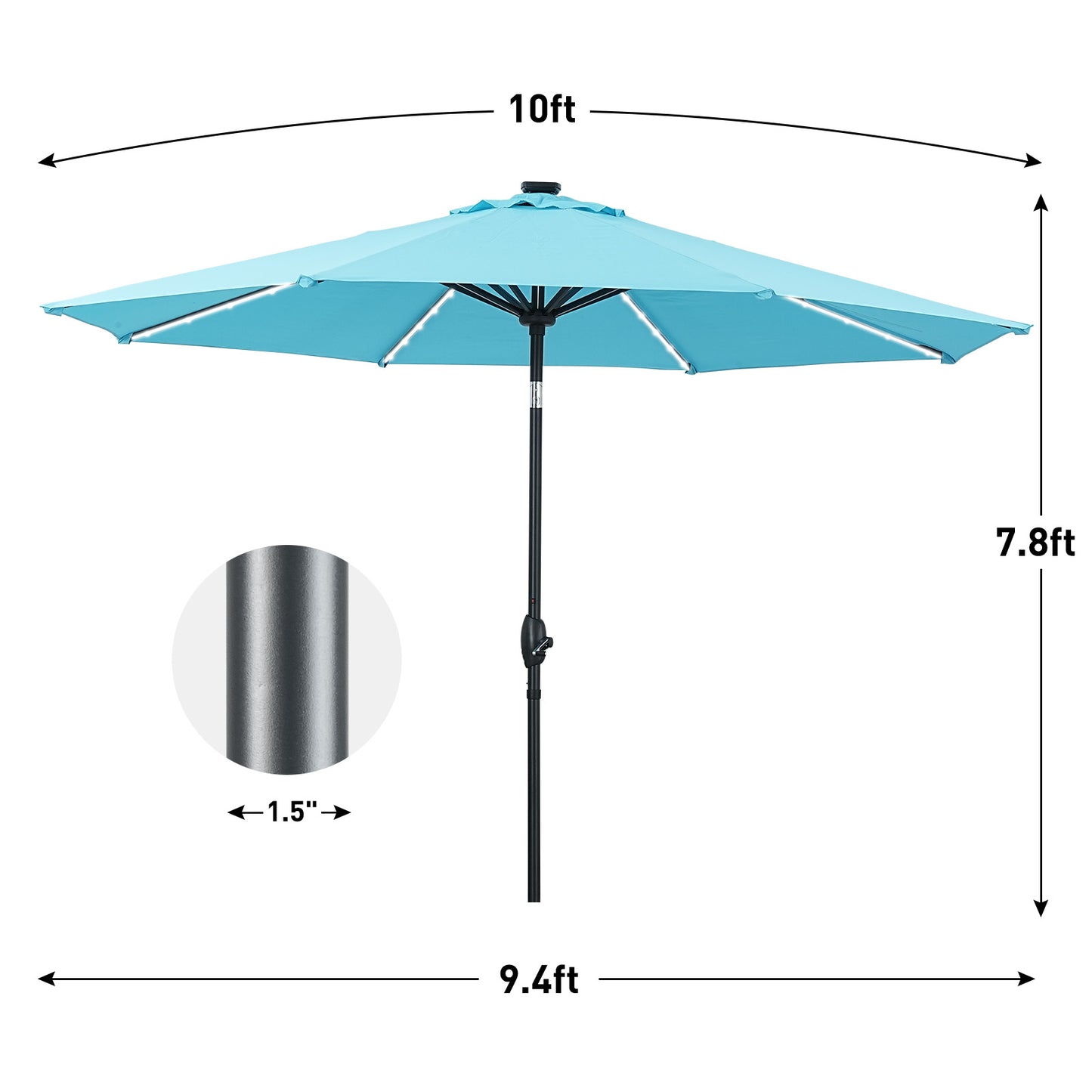 Autlaycil 10ft Patio Umbrellas with 8 Strip Lights Outdoor Market Umbrella with Tilt Crank, Solar Umnrella, Blue