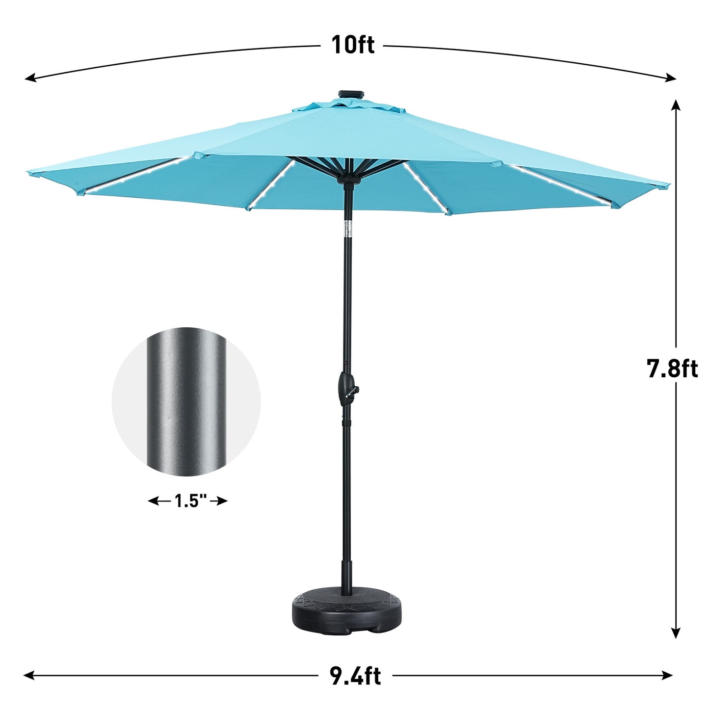 Autlaycil 10 ft Patio Umbrella with 8 LED Strip Lights, Contain Umbrella Base, Button to Tilt, Crank to Adjust Switch (Blue)