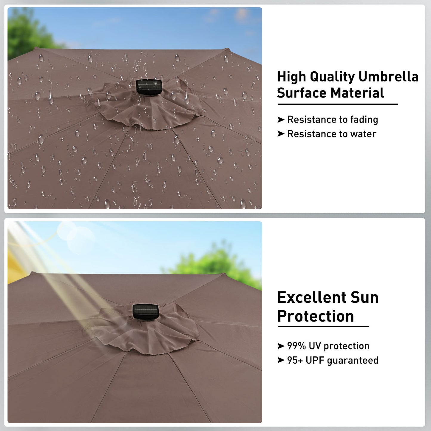 Autlaycil 10 ft Patio Umbrella with 8 LED Strip Lights, Contain Umbrella Base, Button to Tilt, Crank to Adjust Switch (Coffee)