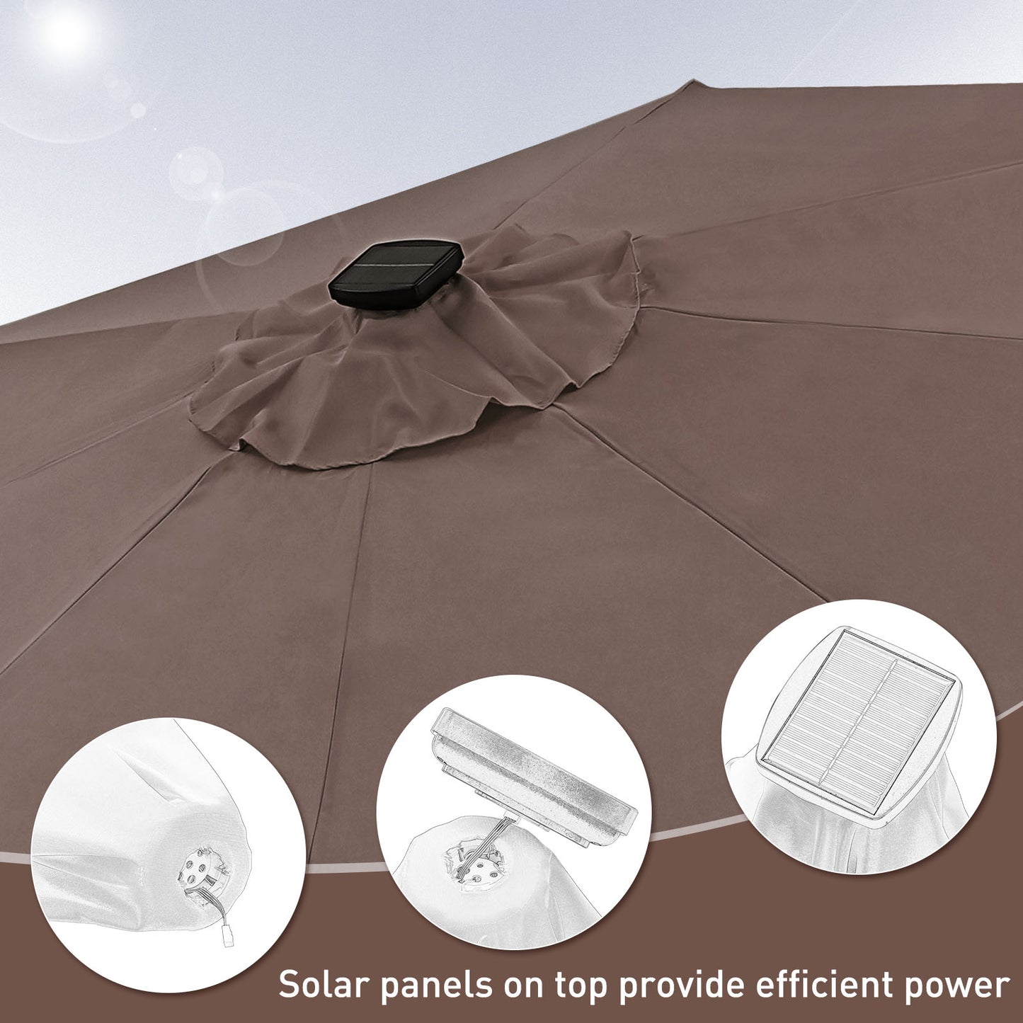 Autlaycil 10 ft Patio Umbrella with 8 LED Strip Lights, Contain Umbrella Base, Button to Tilt, Crank to Adjust Switch (Coffee)