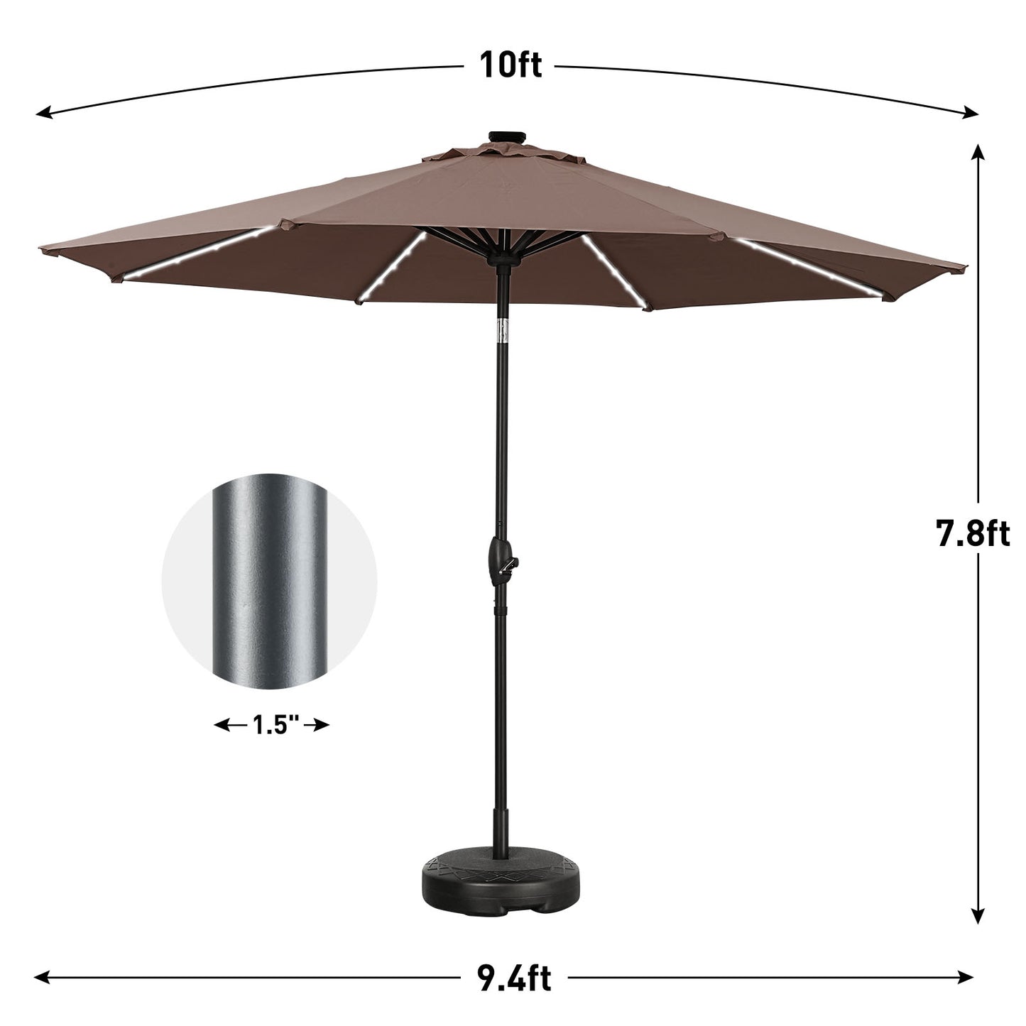 Autlaycil 10 ft Patio Umbrella with 8 LED Strip Lights, Contain Umbrella Base, Button to Tilt, Crank to Adjust Switch (Coffee)