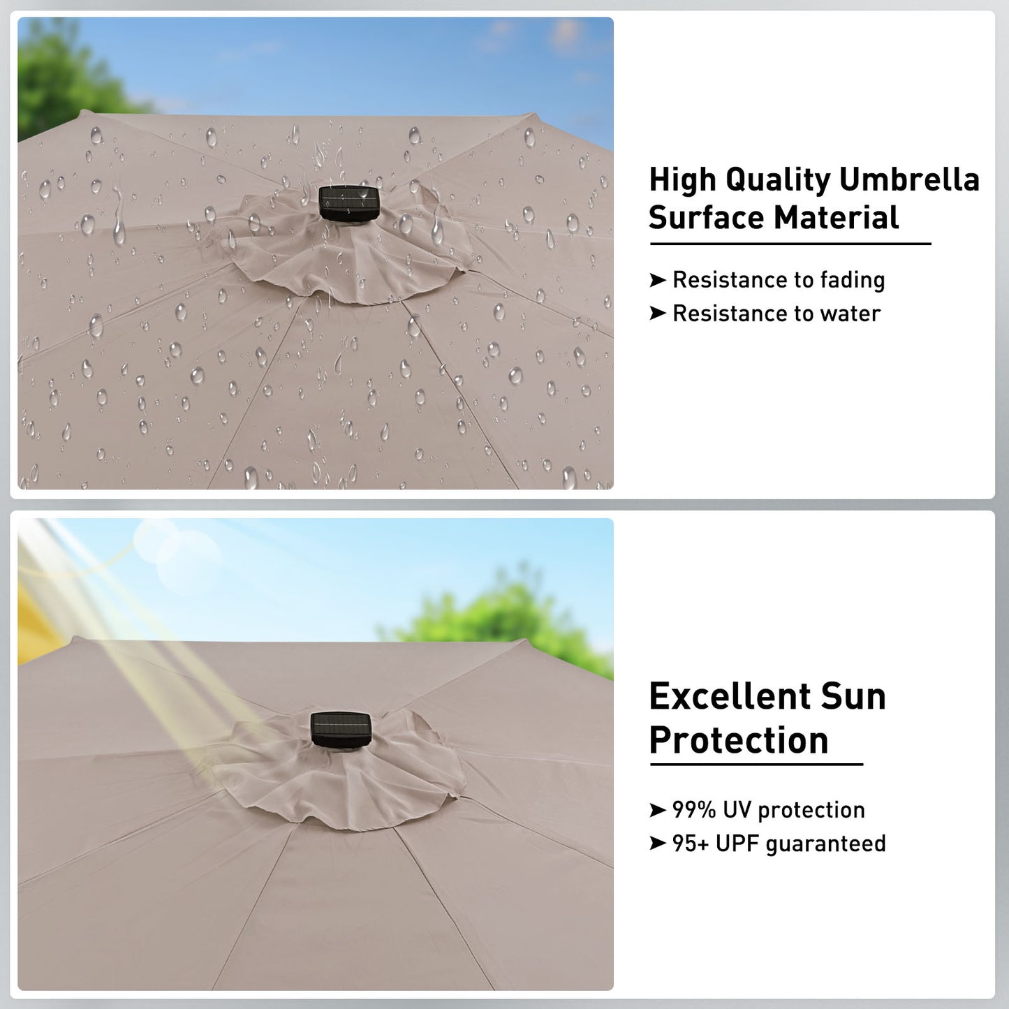 Autlaycil 10 ft Patio Umbrella with 8 LED Strip Lights, Contain Umbrella Base, Button to Tilt, Crank to Adjust Switch (Khaki)