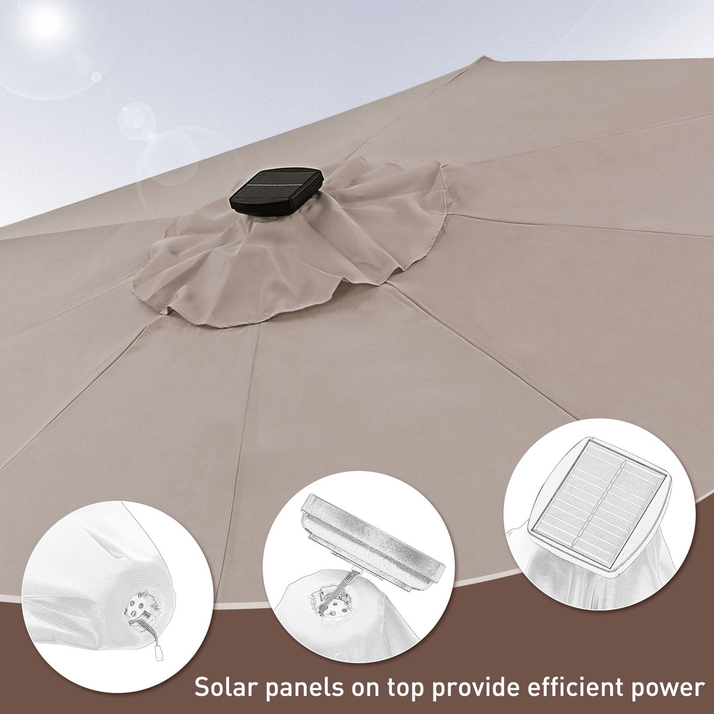 Autlaycil 10 ft Patio Umbrella with 8 LED Strip Lights, Contain Umbrella Base, Button to Tilt, Crank to Adjust Switch (Khaki)