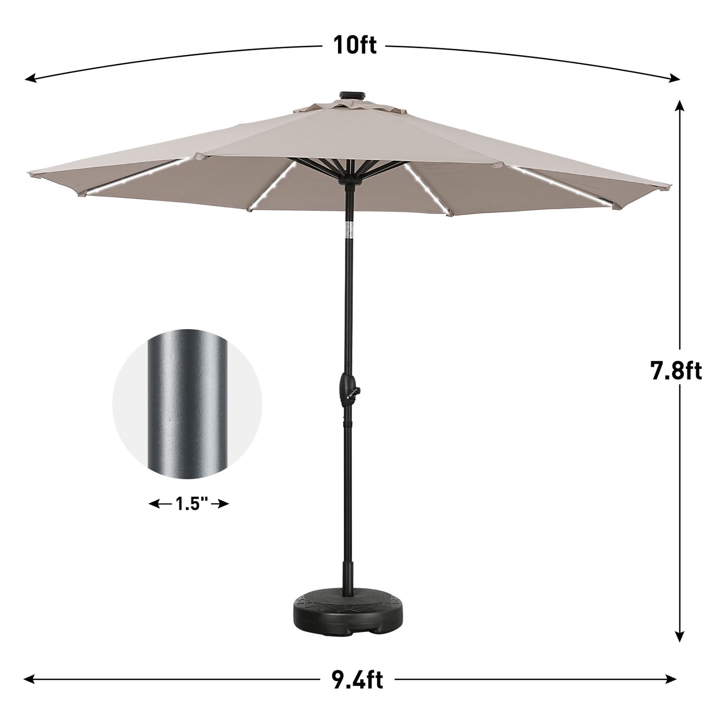 Autlaycil 10 ft Patio Umbrella with 8 LED Strip Lights, Contain Umbrella Base, Button to Tilt, Crank to Adjust Switch (Khaki)