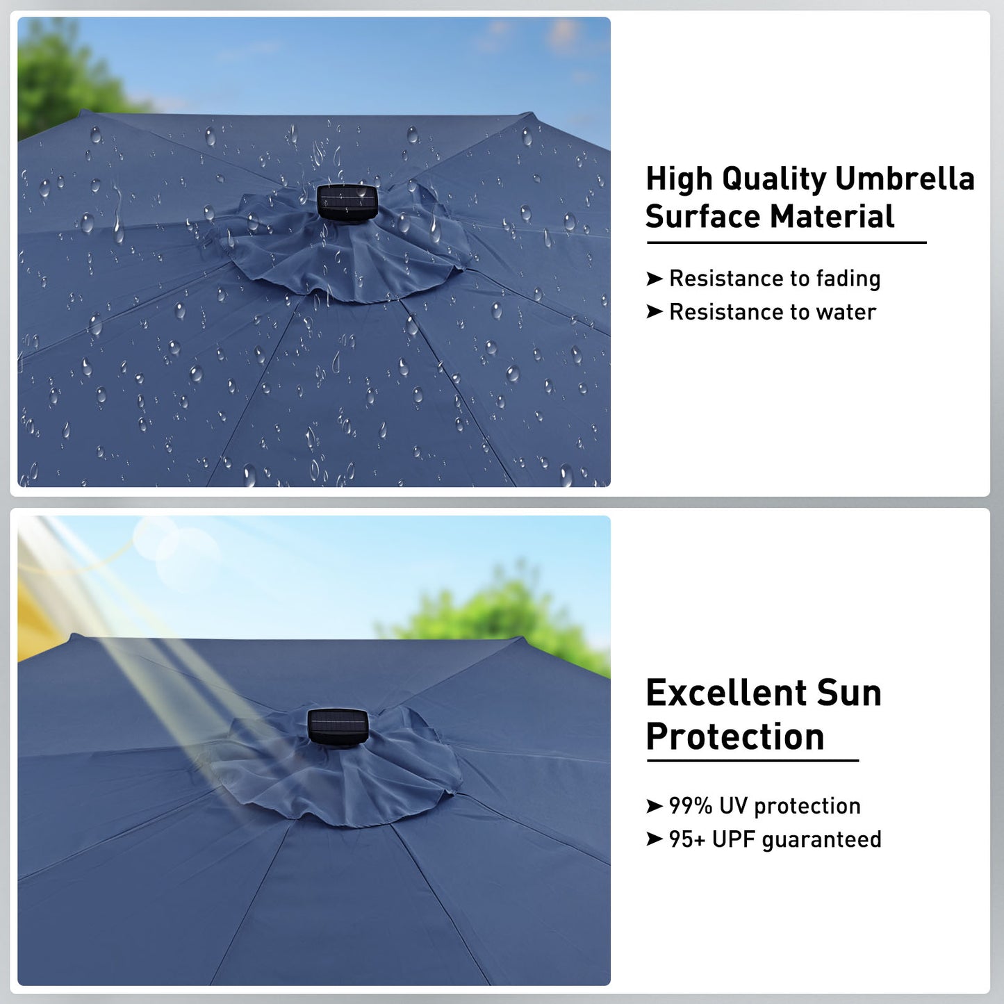 Autlaycil 10 ft Patio Umbrella with 8 LED Strip Lights, Contain Umbrella Base, Button to Tilt, Crank to Adjust Switch (Navy Blue)