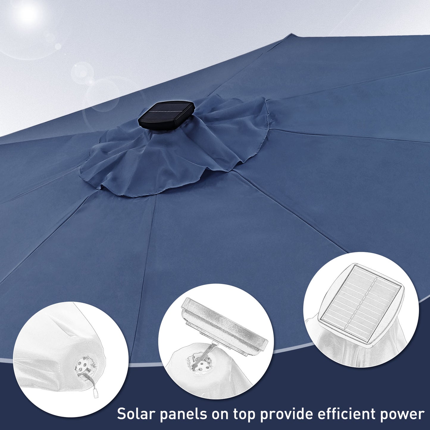 Autlaycil 10 ft Patio Umbrella with 8 LED Strip Lights, Contain Umbrella Base, Button to Tilt, Crank to Adjust Switch (Navy Blue)