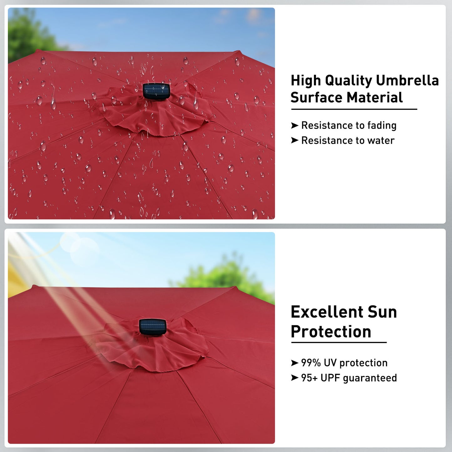 Autlaycil 10 ft Patio Umbrella with 8 LED Strip Lights, Contain Umbrella Base, Button to Tilt, Crank to Adjust Switch (Red)