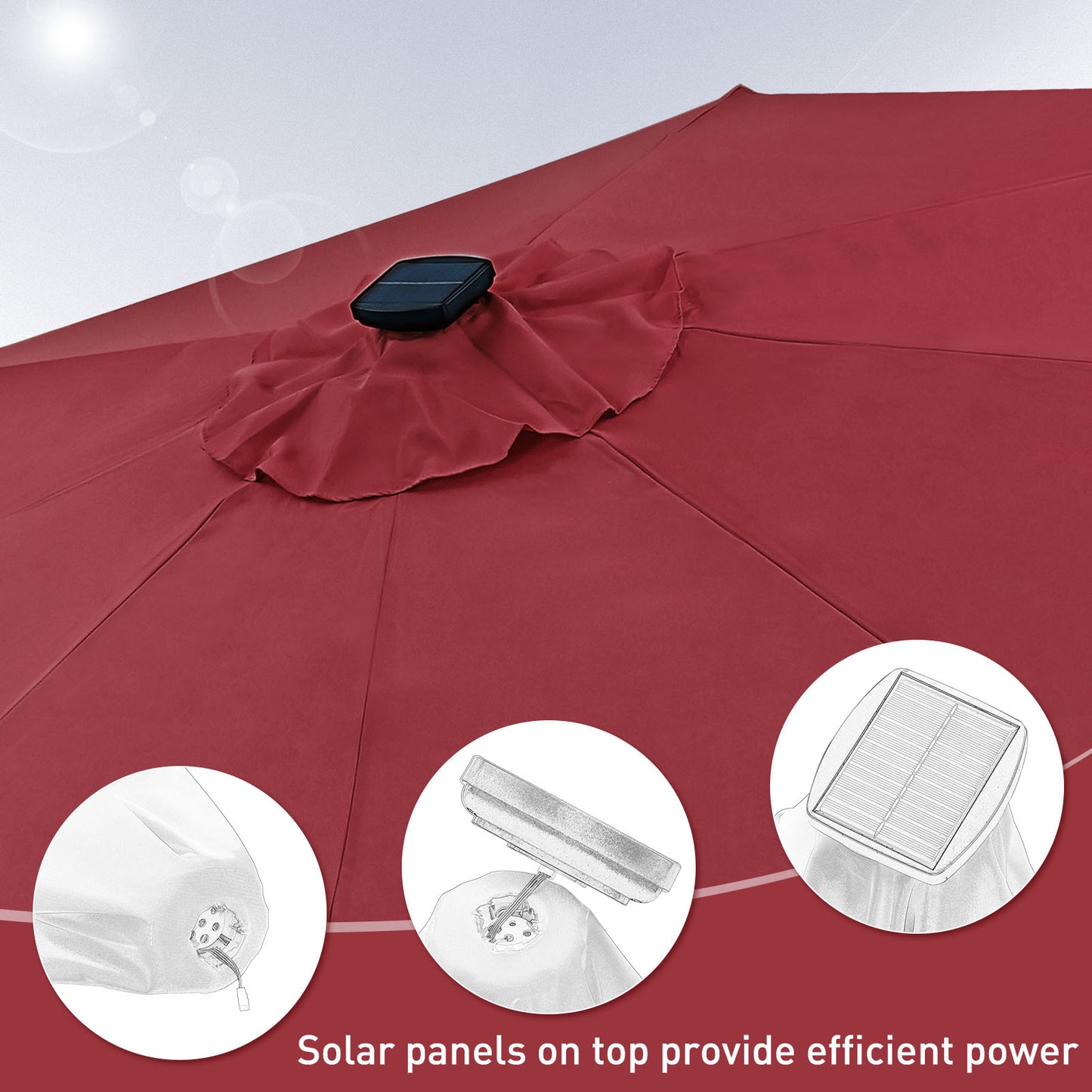 Autlaycil 10 ft Patio Umbrella with 8 LED Strip Lights, Contain Umbrella Base, Button to Tilt, Crank to Adjust Switch (Red)
